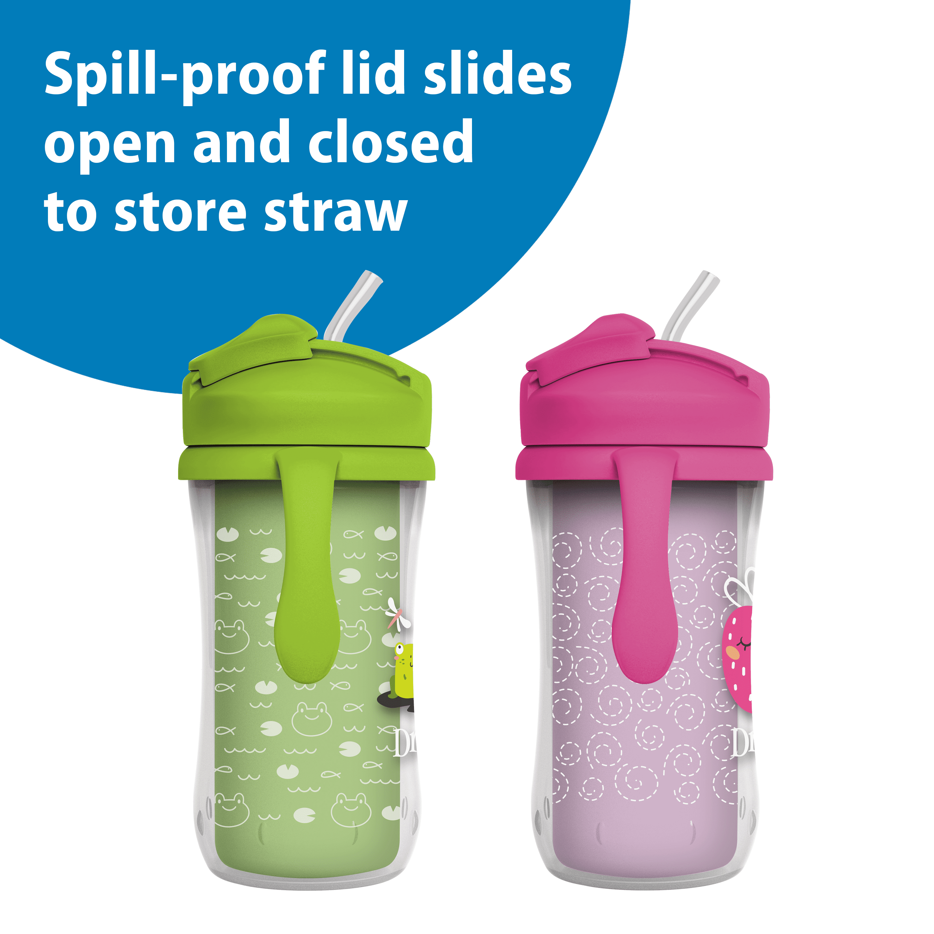 Dr. Brown's Milestones Insulated Sippy Cup with Straw & Handles, Green/Purple, 10oz, 12m+, 2 Pack