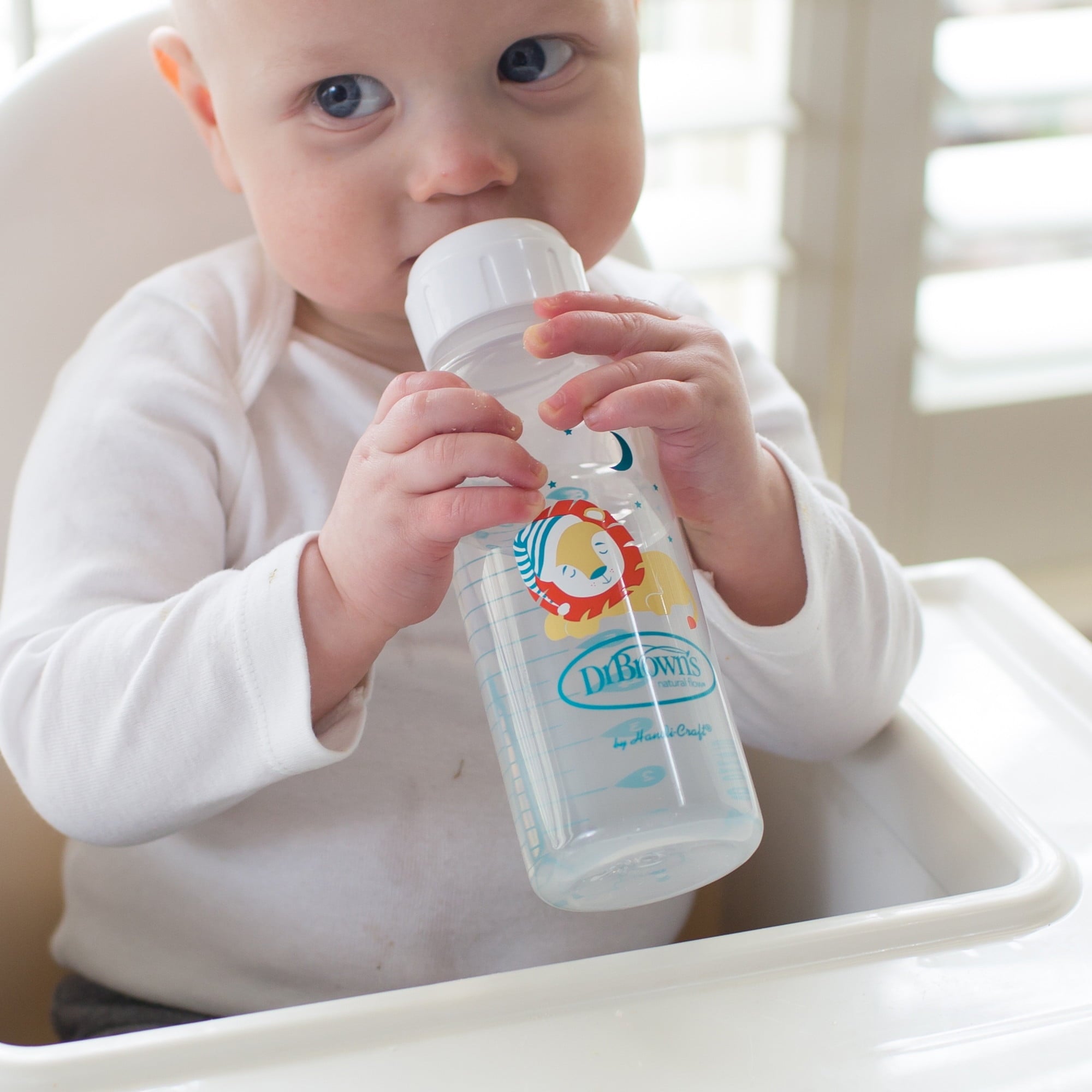 Dr. Brown's Milestones Narrow Sippy Bottle, 100% Silicone Spout, 8oz/250ml, 6m+, BPA Free, Fox/Lion, 2 Pack