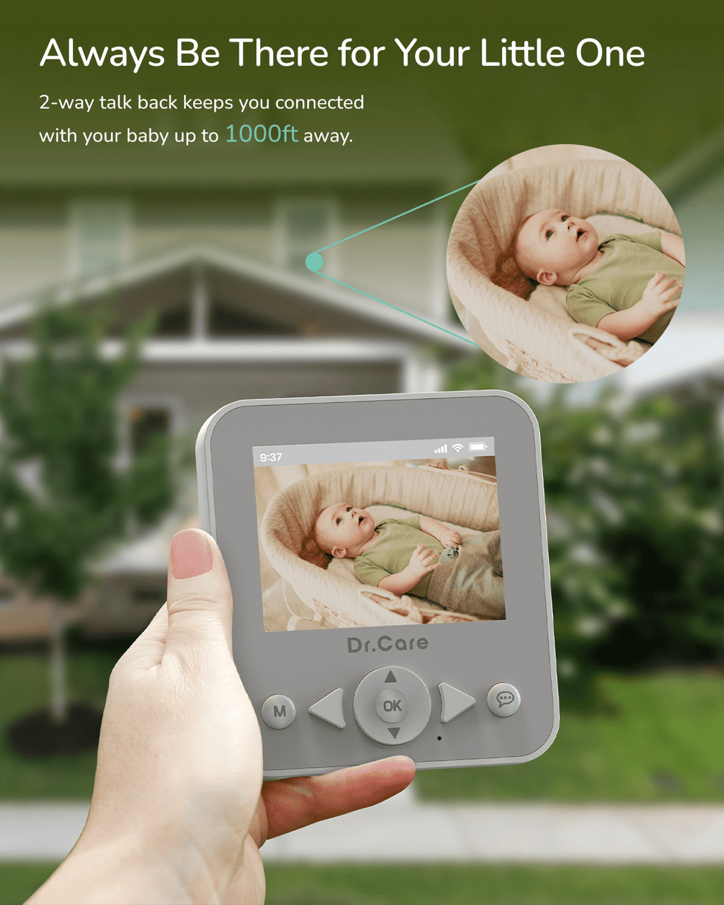 Dr.Care 2.8" HD Video Baby Monitor with 2 Camers, Night Vision, 2-Way Talk, Real Time, VOX , Temperature