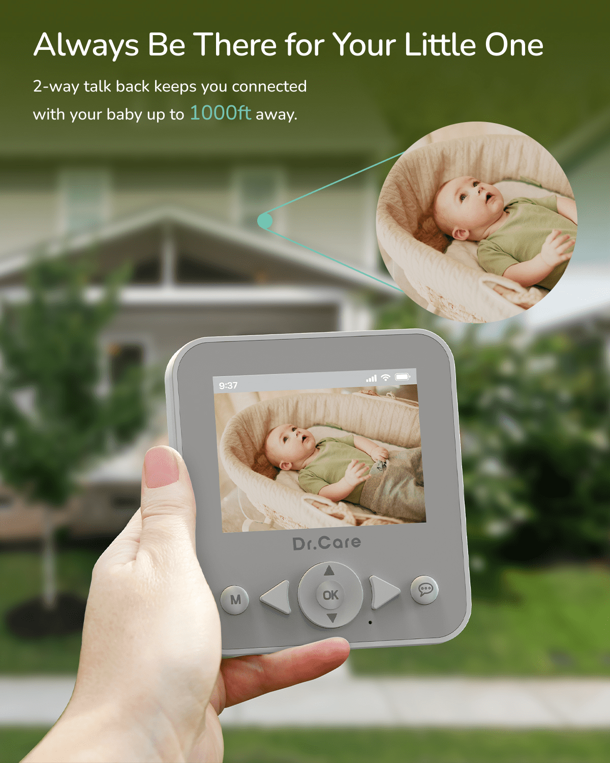Dr.Care 2.8" Video Baby Monitor with Camera and Audio, Night Vision, Real Time, VOX Mode, Temperature Sensor