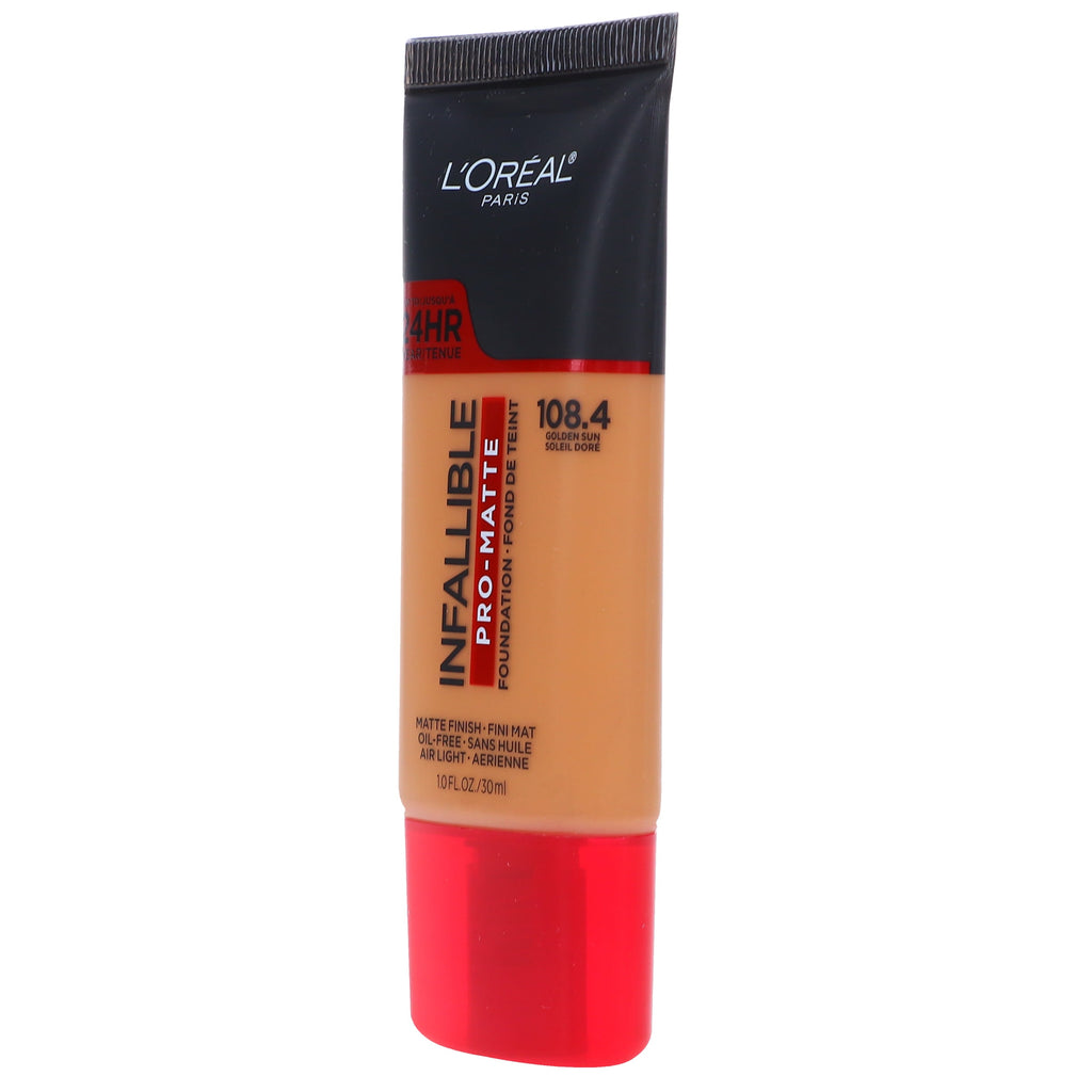 L'Oreal Paris Infallible Pro-Matte Liquid Foundation Makeup, 108.4 Golden Sun, 1 fl oz