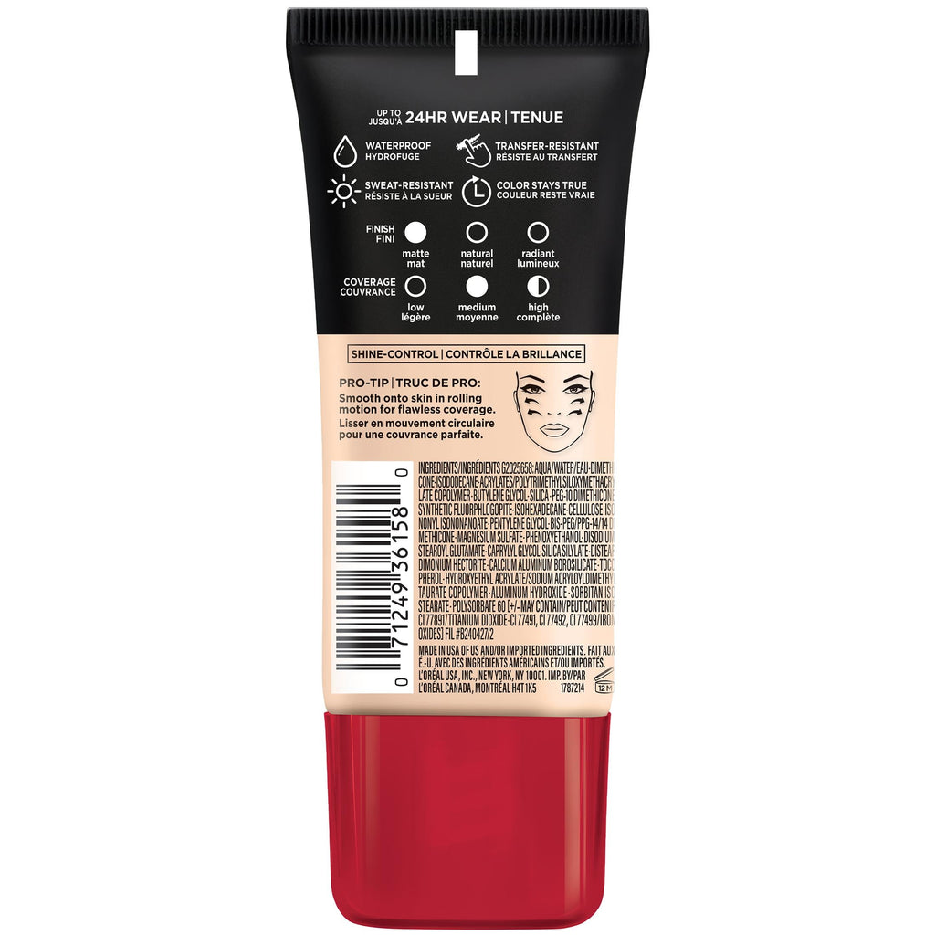 L'Oreal Paris Infallible Pro-Matte Liquid Foundation Makeup, 100 True Alabaster, 1 fl oz
