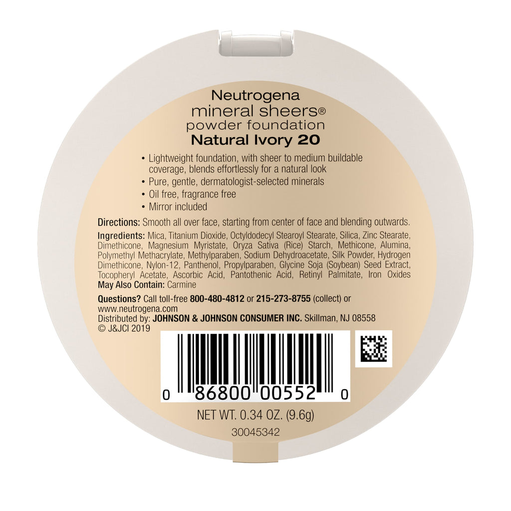 (2 pack) Neutrogena Mineral Sheers Powder Foundation, Natural Ivory 20,.34 oz