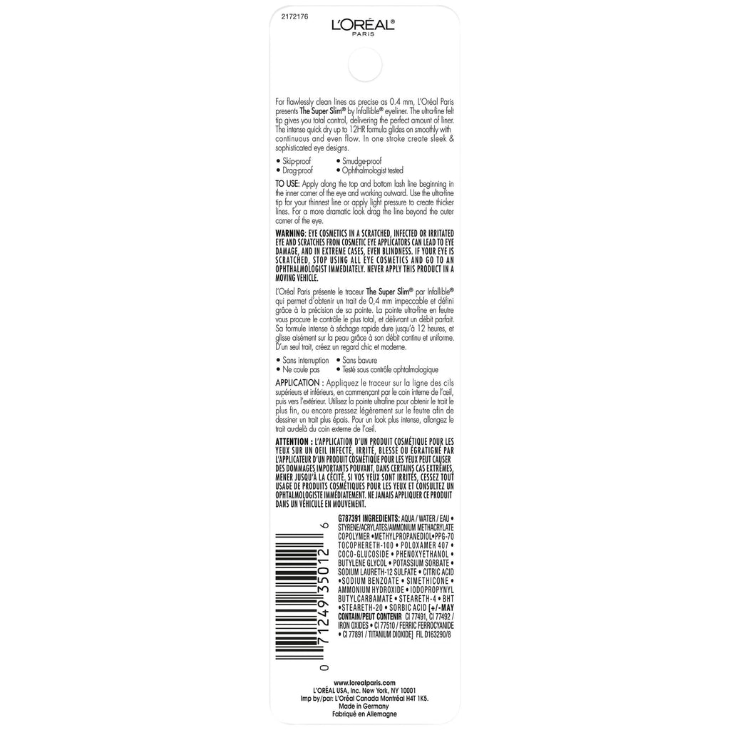 L'Oreal Paris Infallible Super Slim Eyeliner, Liquid, Long-Lasting, Brown, 0.4mm Fine Tip