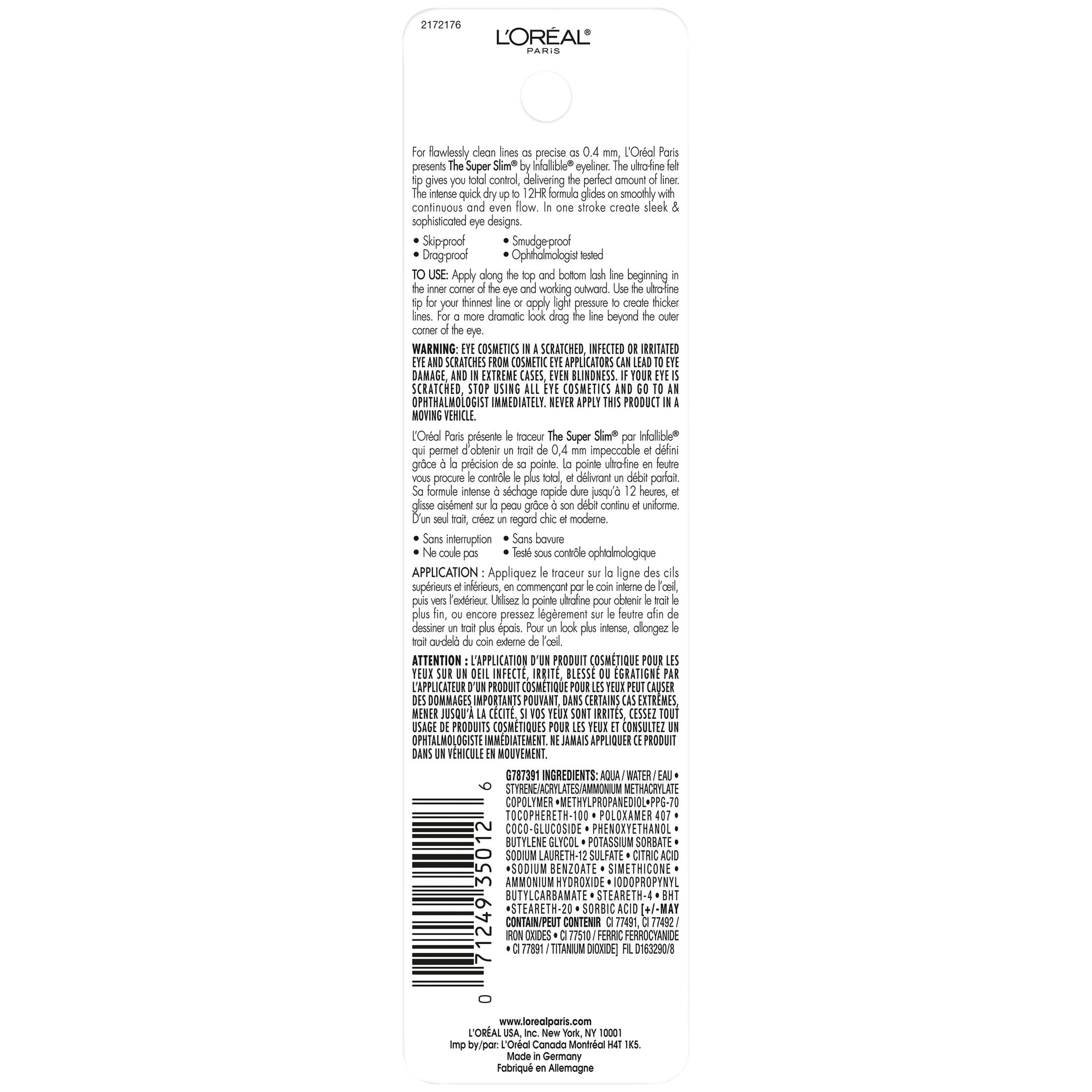 L'Oreal Paris Infallible Super Slim Eyeliner, Liquid, Long-Lasting, Brown, 0.4mm Fine Tip