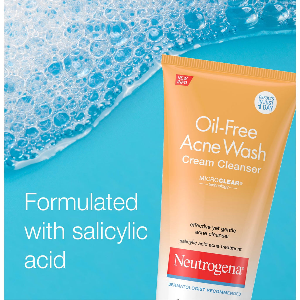 Neutrogena Oil-Free Acne Cream Cleanser, Salicylic Acid Face Wash & Acne Treatment, 6.7 fl oz