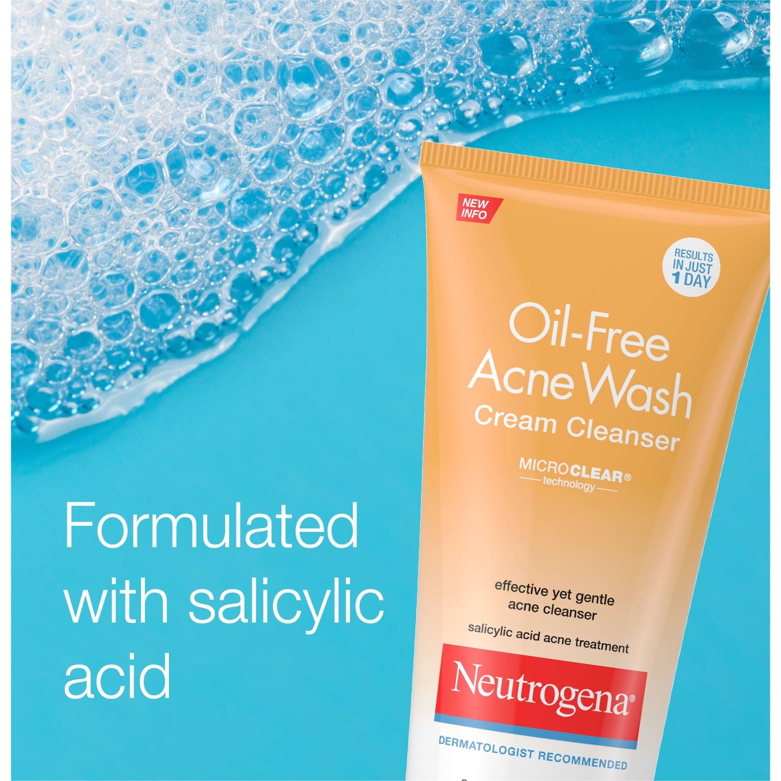 Neutrogena Oil-Free Acne Cream Cleanser, Salicylic Acid Face Wash & Acne Treatment, 6.7 fl oz