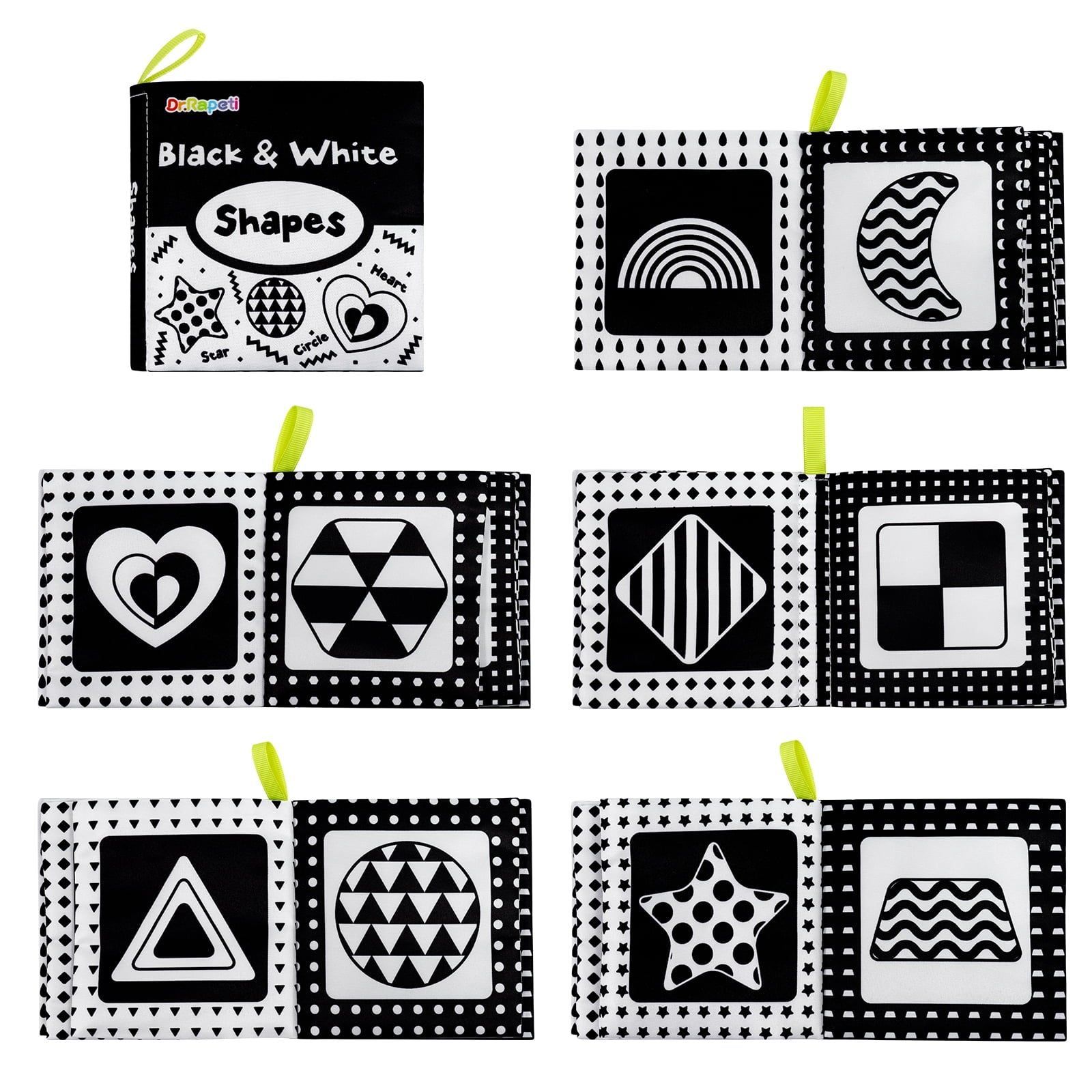 Dr.Rapeti Soft Cloth Books Baby Books Bath Books 6-Pack for Baby Infant Toddler Kids High Contrast Black and White Crinkle Washable Giftable