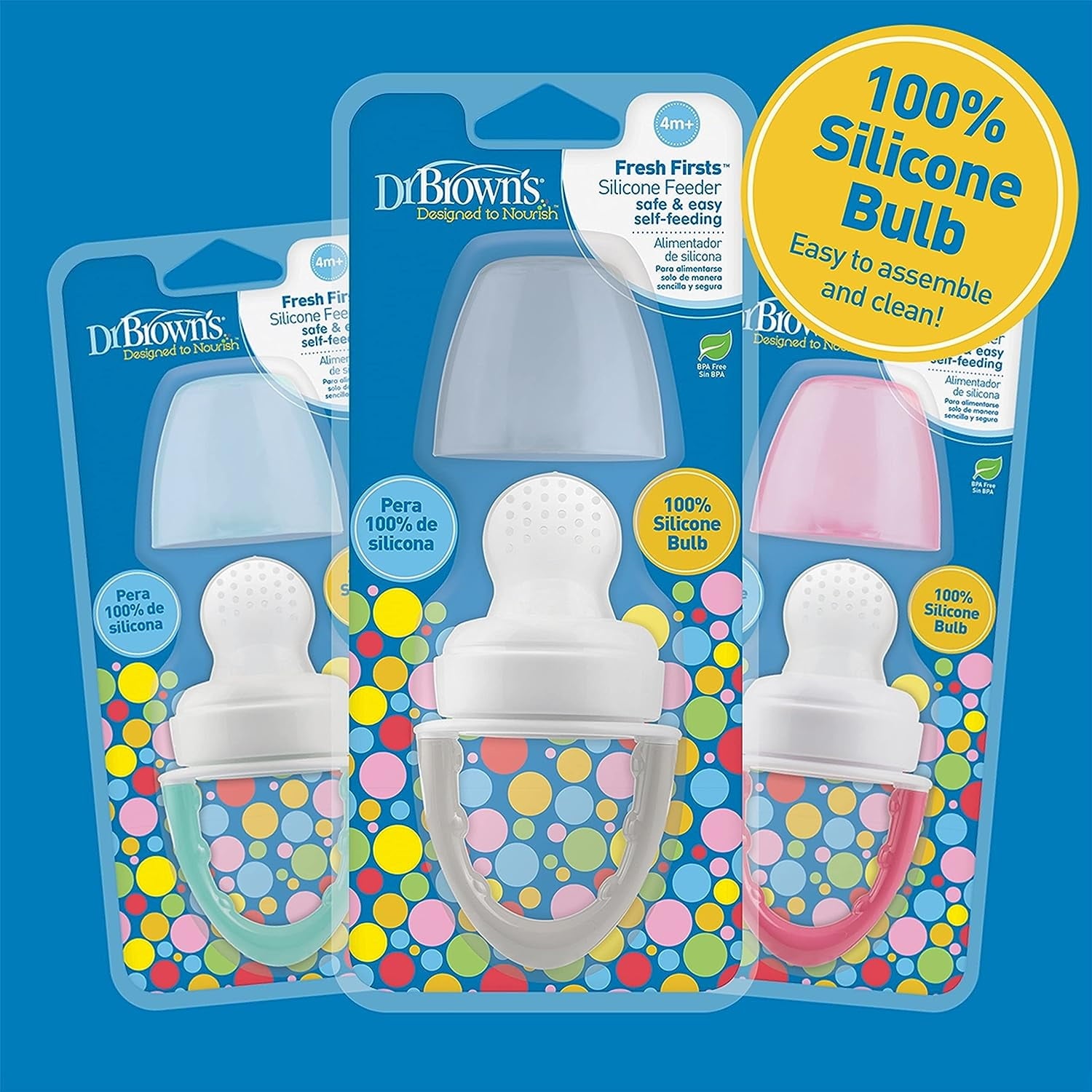 Dr. Brown's Designed to Nourish, Fresh Firsts Silicone Feeder, Solid Food Feeding, Mint/Gray, 2 Pack