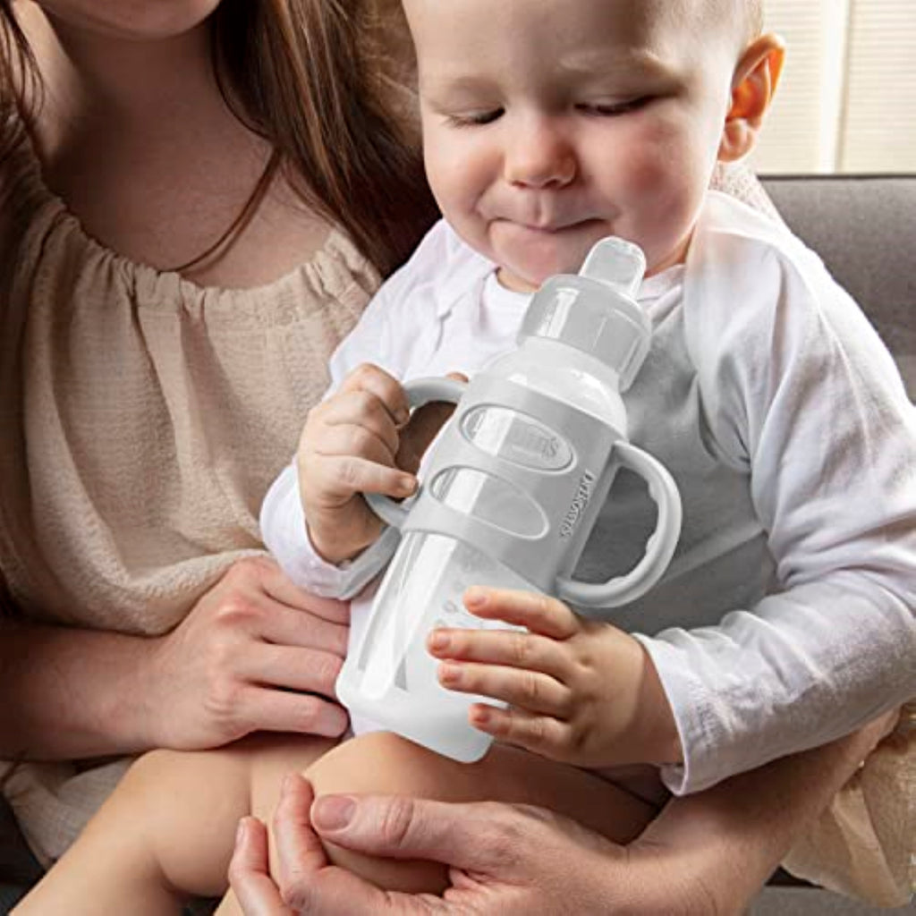 Dr. Brown's Milestones 100% Silicone Narrow Baby Bottle Handle Removable Easy-Grip, Gray 4m+, 1 Pack