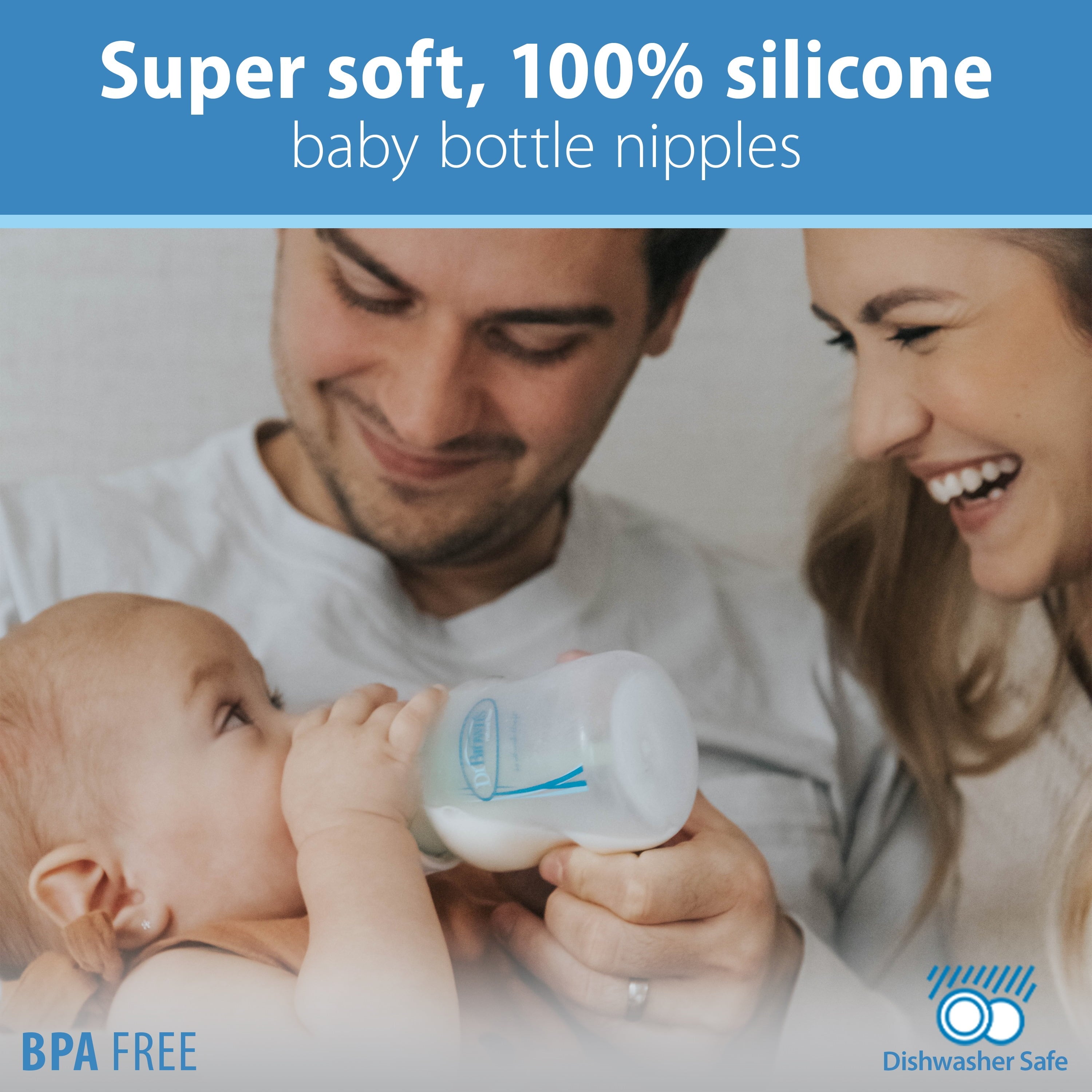 Dr. Brown's Natural Flow Level 2, Wide-Neck Baby Bottle Nipple, Medium Flow, 3m+, 100% Silicone, 2 Pack