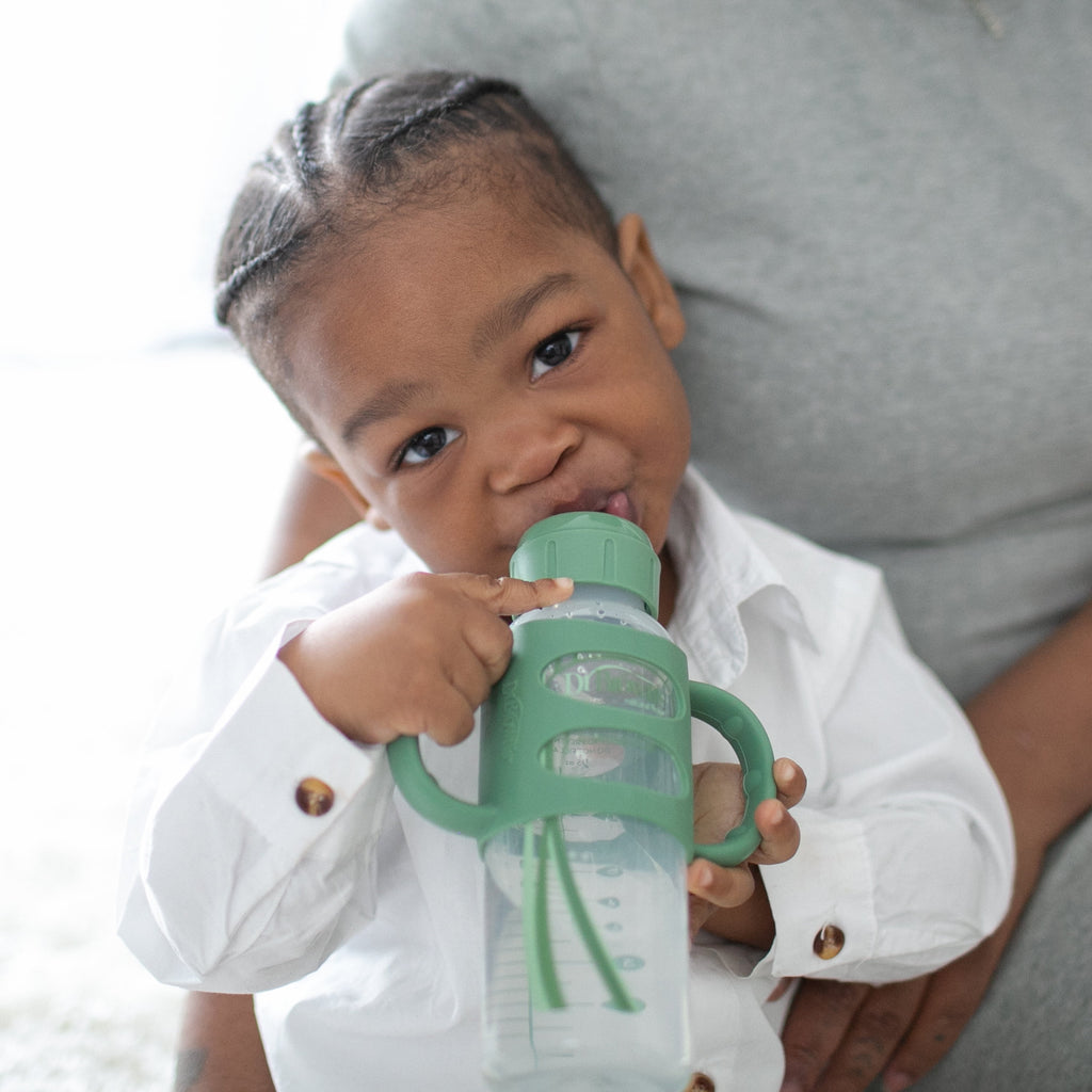 Dr. Brown's Milestones 100% Silicone Baby Bottle Handles, Narrow, 4m+, Light Blue/Green/Gray, 3 Pack