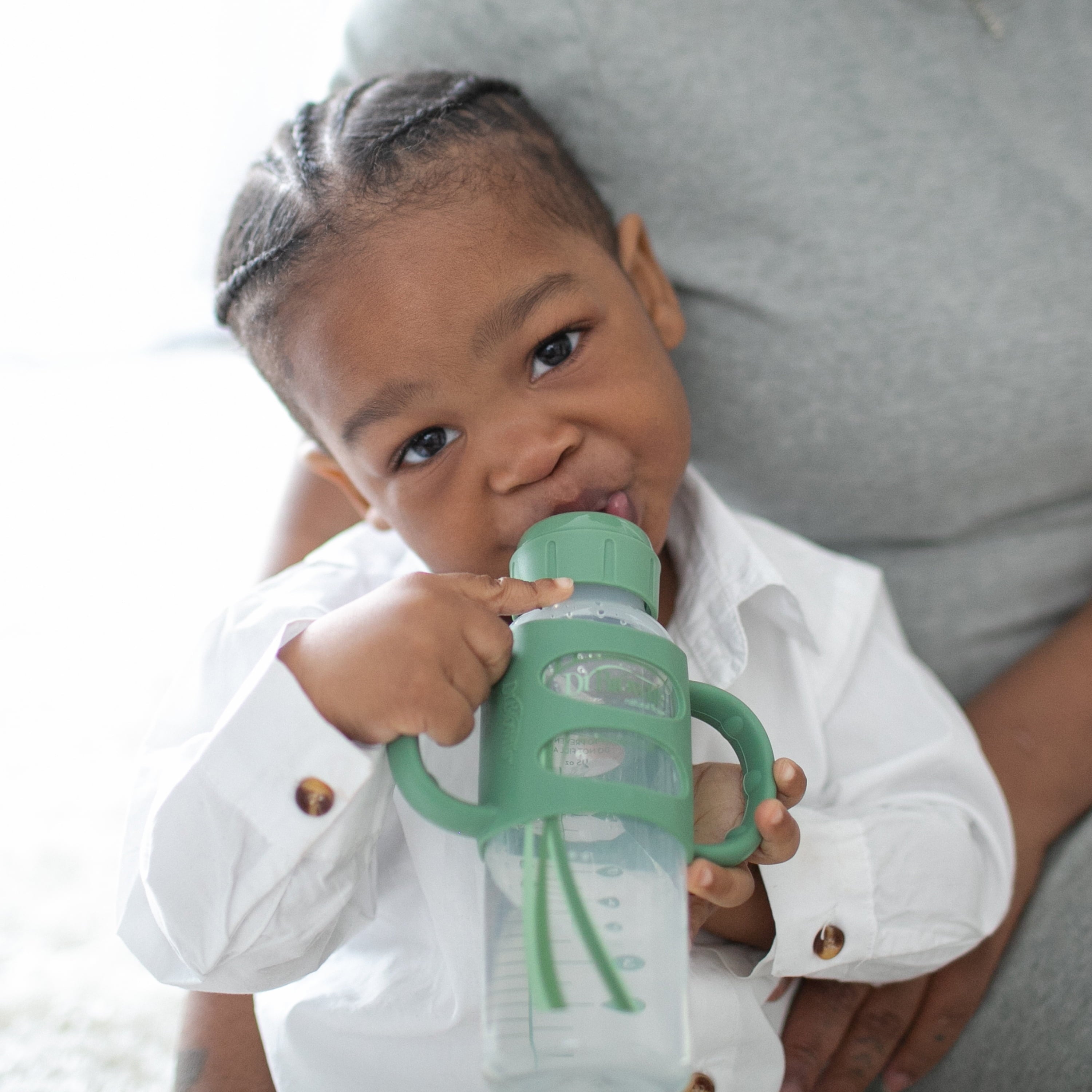 Dr. Brown's Milestones 100% Silicone Baby Bottle Handles, Narrow, 4m+, Light Blue/Green/Gray, 3 Pack