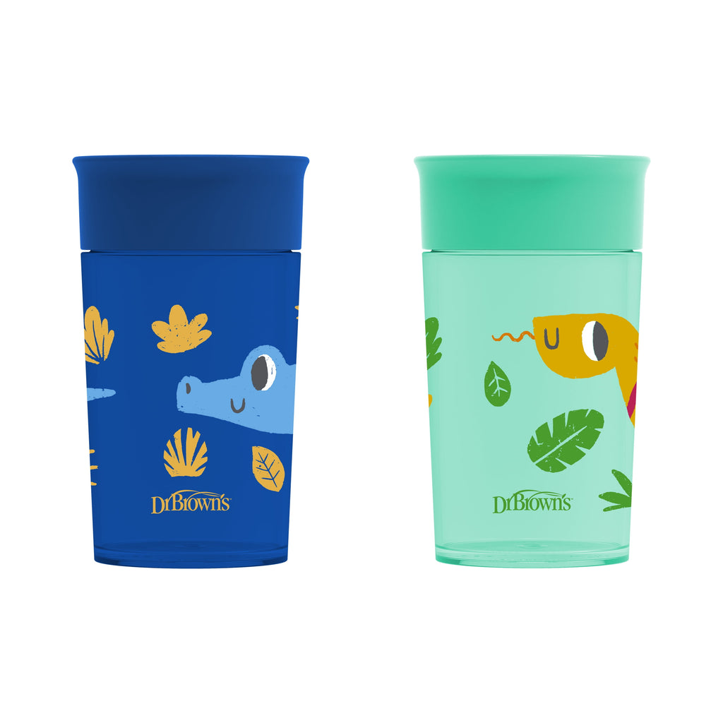 Dr. Brown's Milestones Cheers 360 Cup Spoutless Transition, Travel Friendly & Leak-Free, Green / Blue, 10 oz/300 ml, 2 Pack