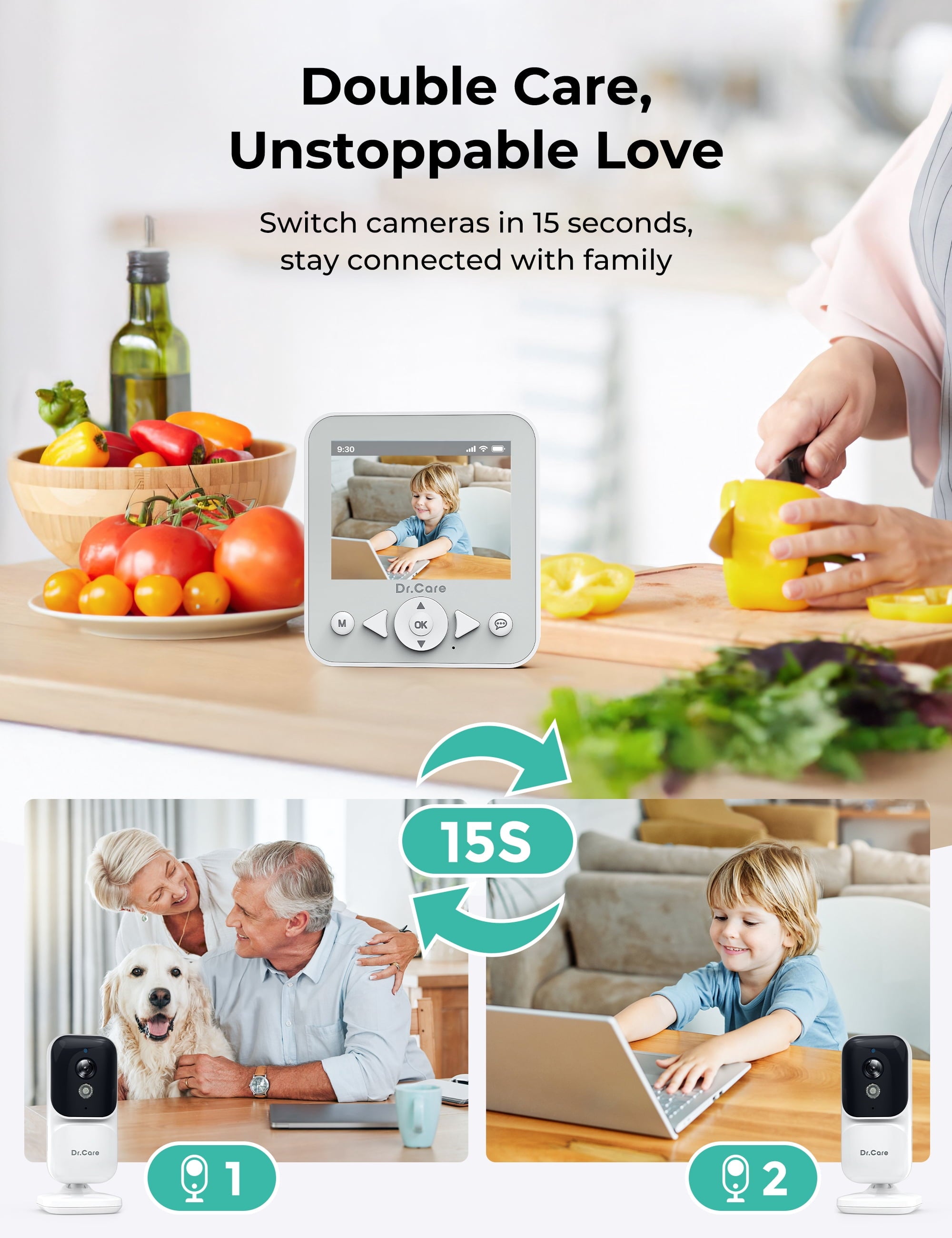 Dr.Care 2.8" Video Baby Monitor with Camera and Audio, Night Vision, Real Time, VOX Mode, Temperature Sensor
