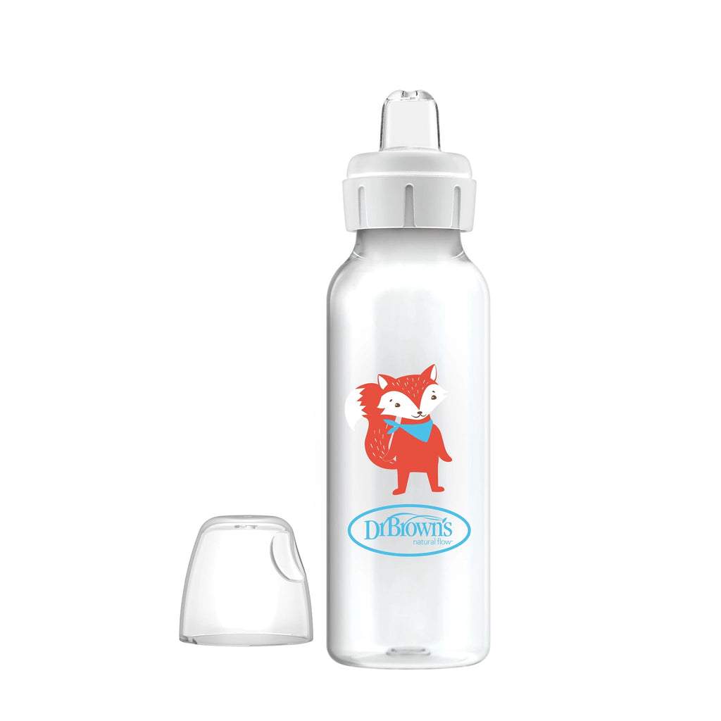 Dr. Brown's Milestones Narrow Sippy Bottle, 100% Silicone Spout, 8oz/250ml, 6m+, Fox, 1 Pack