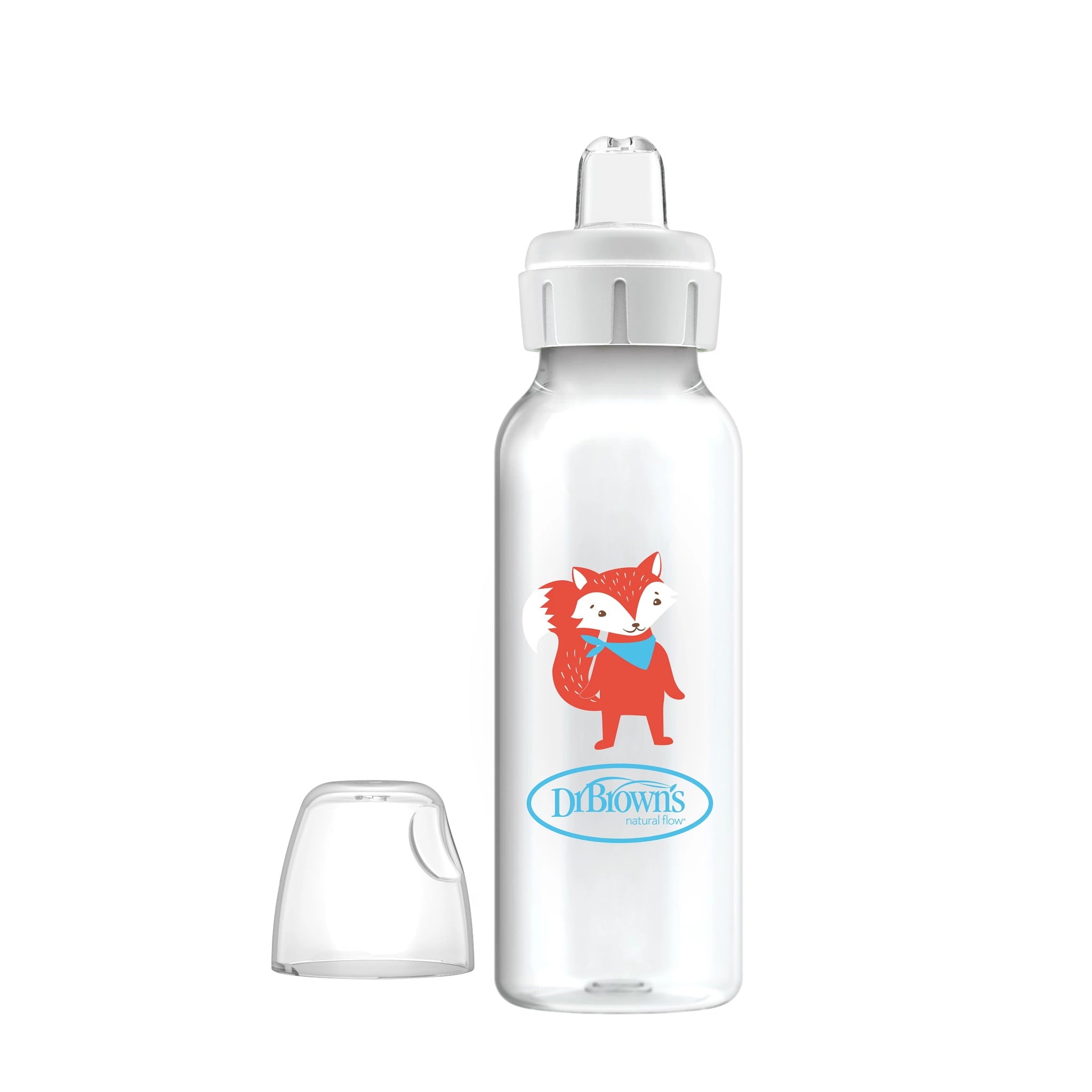 Dr. Brown's Milestones Narrow Sippy Bottle, 100% Silicone Spout, 8oz/250ml, 6m+, Fox, 1 Pack