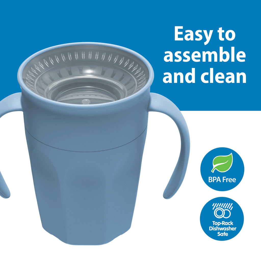 Dr. Brown's Milestones Cheers 360 Cup Spoutless Transition Cup with Handles for Easy Grip & Leak-Free Learning, Blue, 7 oz/200 mL, 6m+ (Colors May Vary)