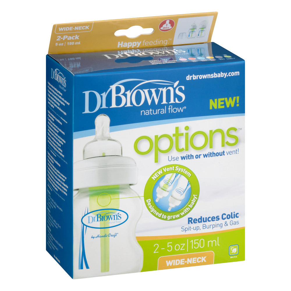 Dr. Brown's Natural Flow Wide-Neck Baby Bottle - 5oz, 2ct