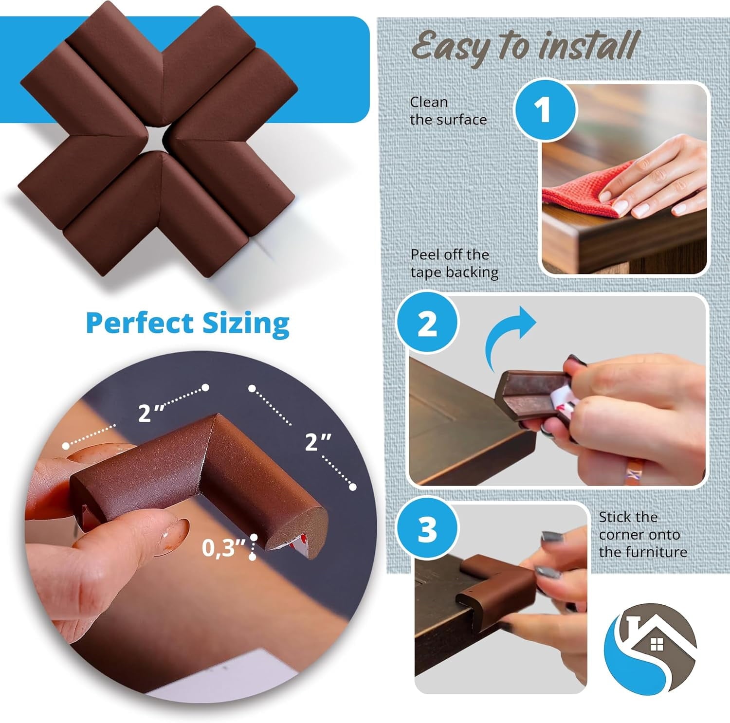 Komfortology Brown Foam Corner Guards, 12 Count with 3M Adhesive