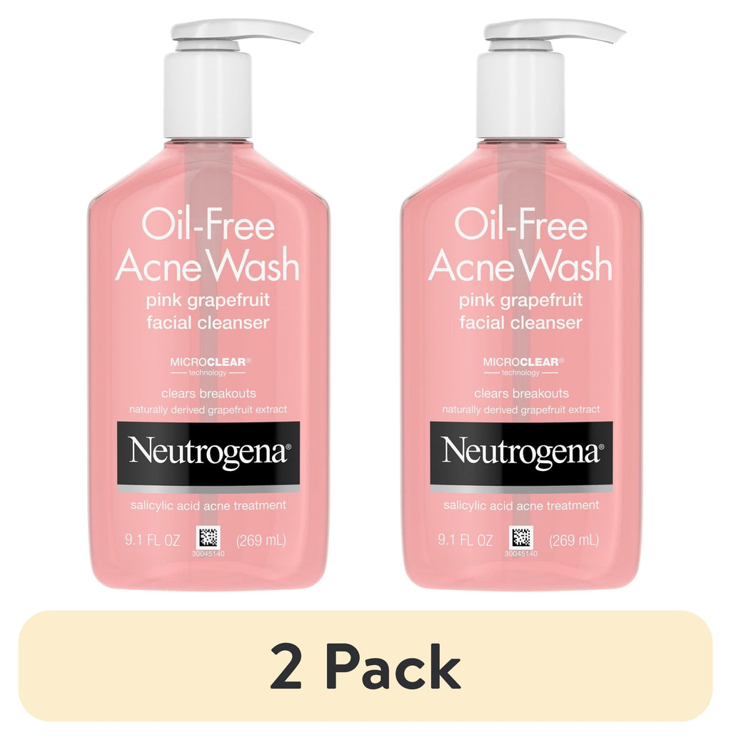 (2 pack) Neutrogena Oil-Free Pink Grapefruit Acne Face Wash, Salicylic Acid Facial Cleanser, 9.1 fl oz