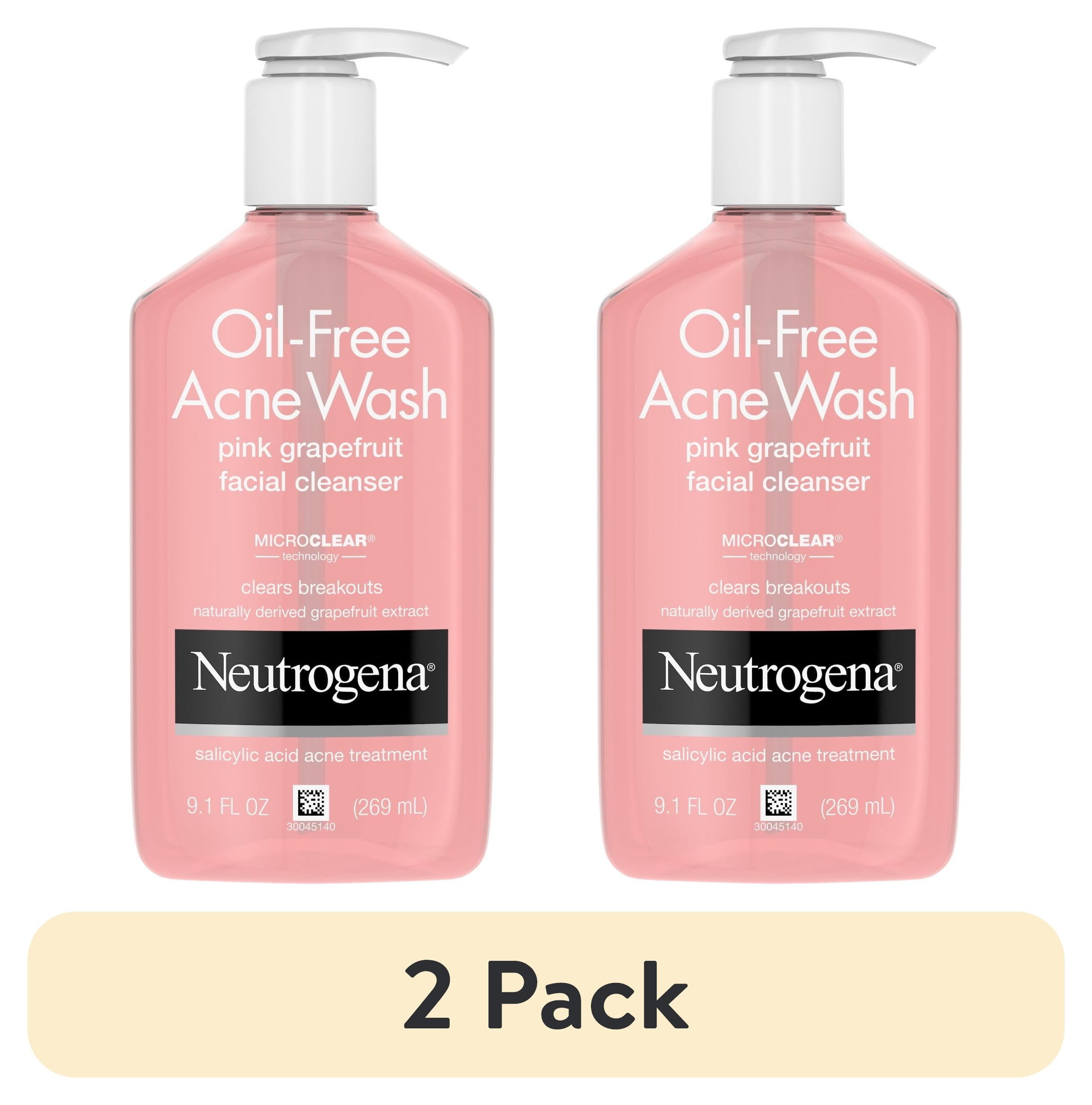 (2 pack) Neutrogena Oil-Free Pink Grapefruit Acne Face Wash, Salicylic Acid Facial Cleanser, 9.1 fl oz