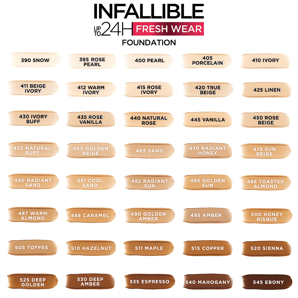 L'Oreal Paris Infallible Fresh Wear 32 Hr Liquid Foundation Makeup, 395 Rose Pearl, 1 fl oz