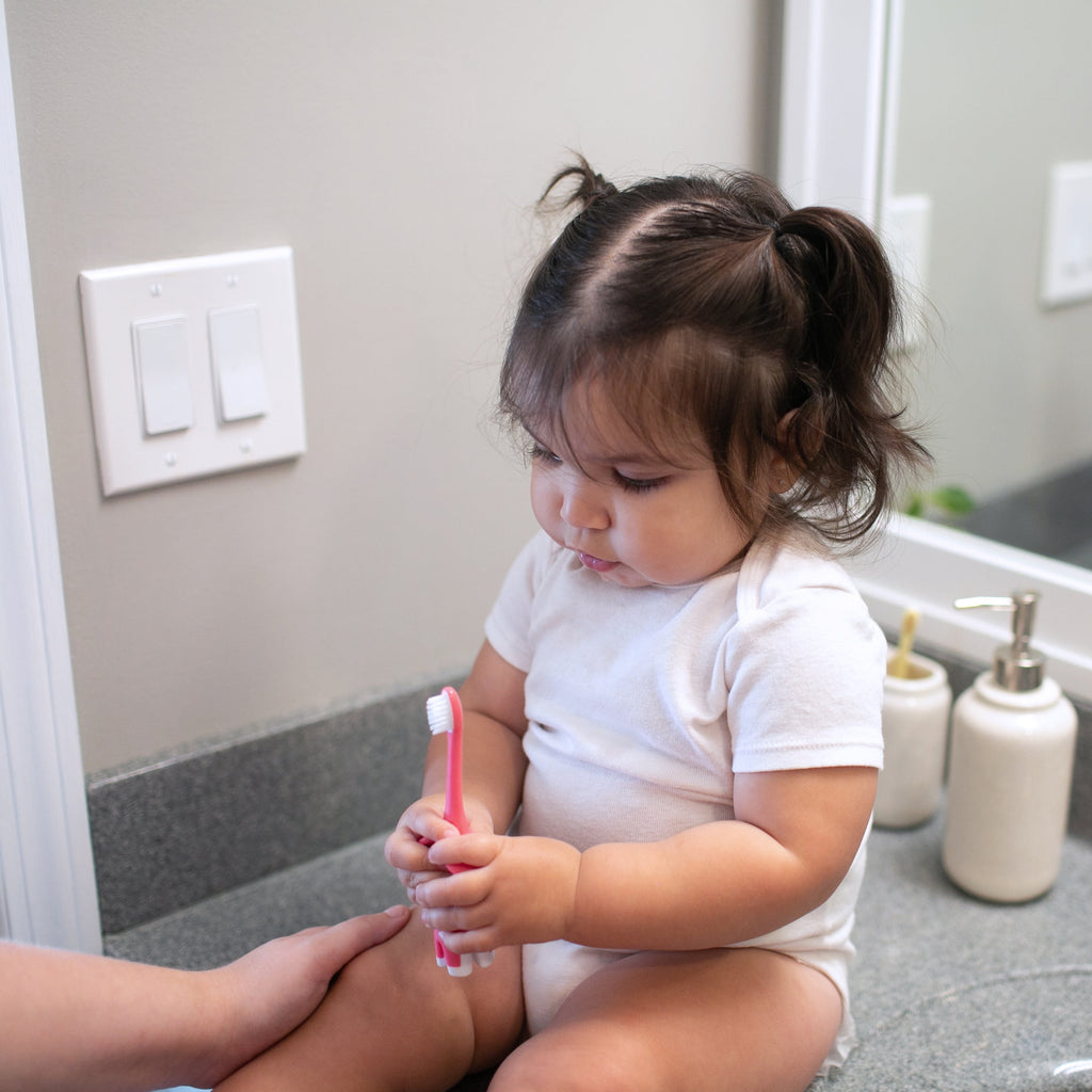 Dr. Brown's Infant to Toddler Training Toothbrush, Pink Elephant + Apple Pear Baby Toothpaste, 0-3Y