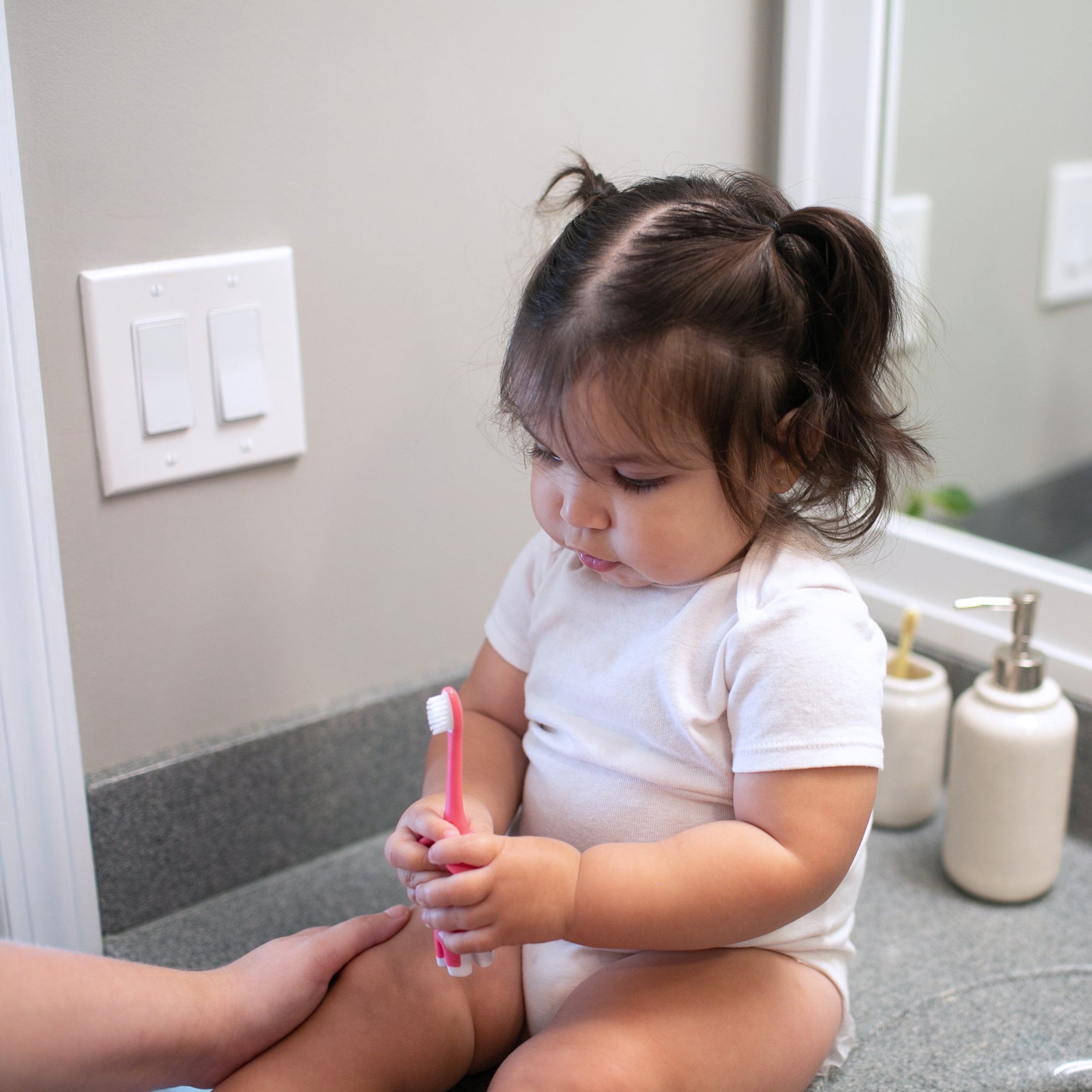 Dr. Brown's Infant to Toddler Training Toothbrush, Pink Elephant + Apple Pear Baby Toothpaste, 0-3Y