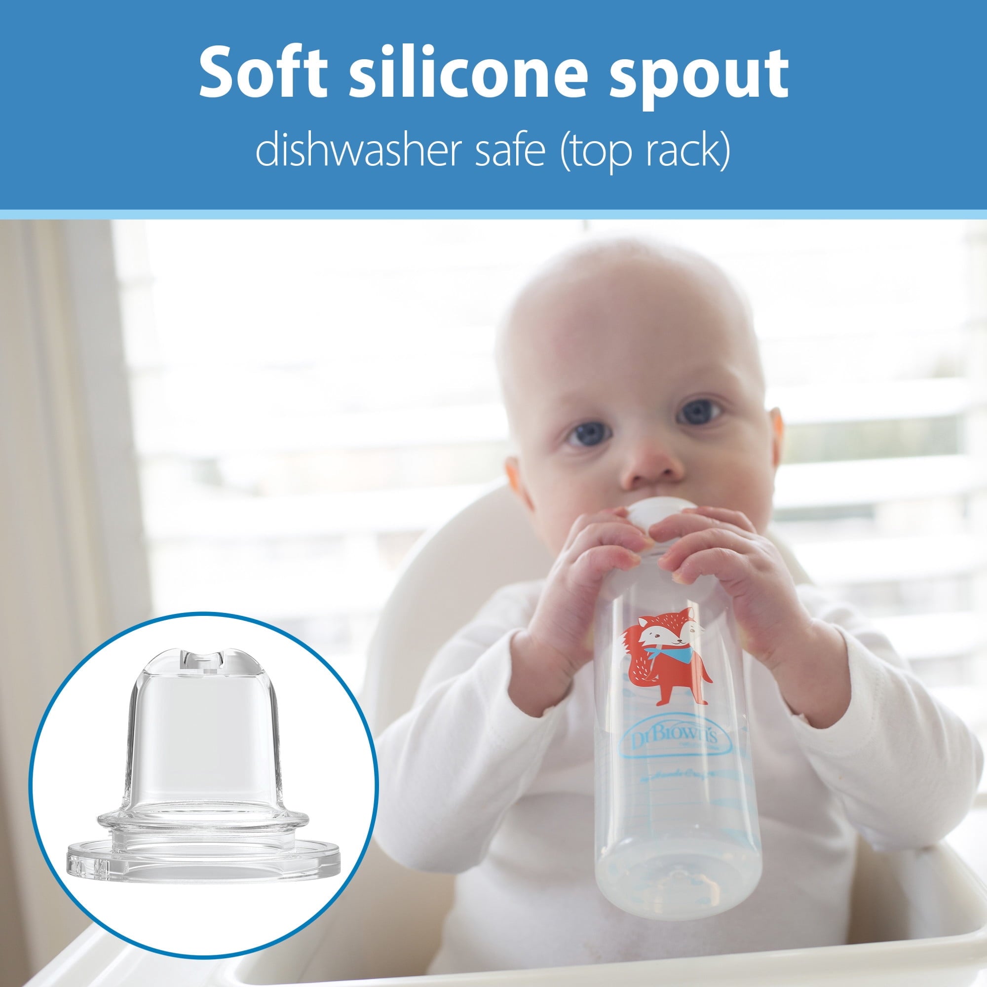 Dr. Brown's Milestones Narrow Sippy Bottle, 100% Silicone Spout, 8oz/250ml, 6m+, BPA Free, Fox/Lion, 2 Pack