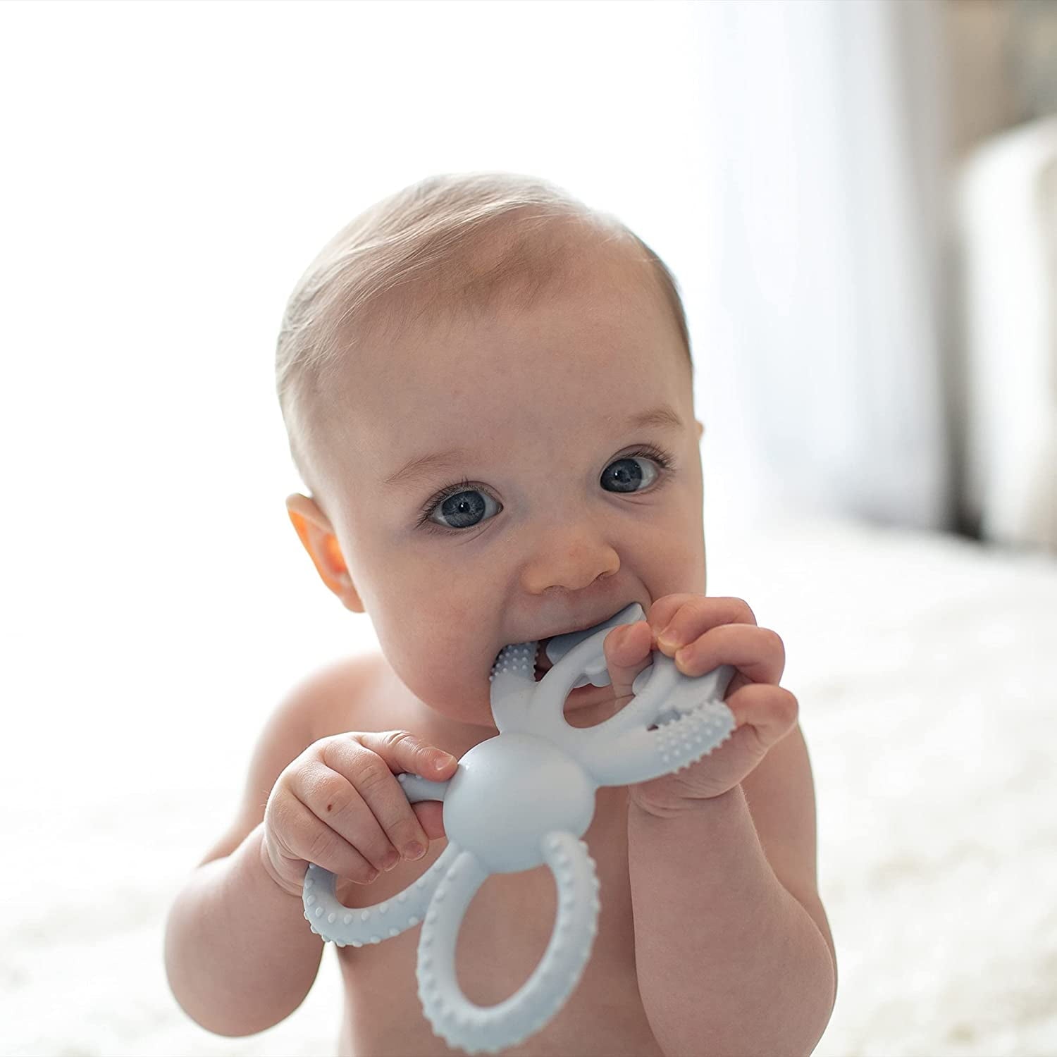 Dr. Brown's Flexees Baby Teether, Blue Bunny, 100% Silicone, Infant-Toddler, 1-Pack