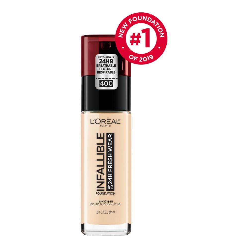 L'Oreal Paris Infallible Fresh Wear 24 Hr Liquid Foundation Makeup, 400 Pearl, 1 oz