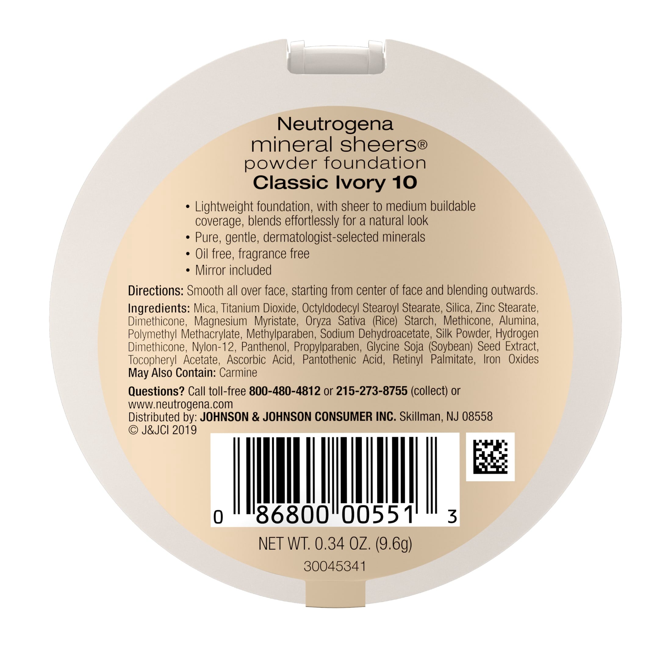 (2 pack) Neutrogena Mineral Sheers Powder Foundation, Classic Ivory 10,.34 oz