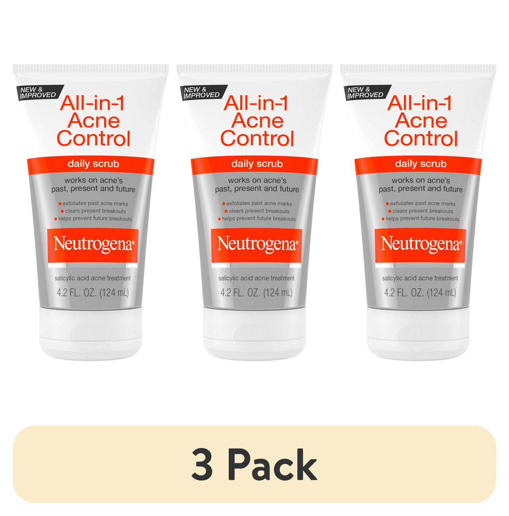 (3 pack) Neutrogena All-in-1 Acne Face Wash & Exfoliating Face Scrub, Salicylic Acid Cleanser, 4.2 fl oz