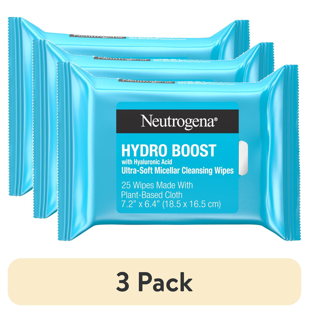 (3 pack) Neutrogena Hydro Boost Makeup Remover Wipes & Face Cleansing Towelettes, 25 Count