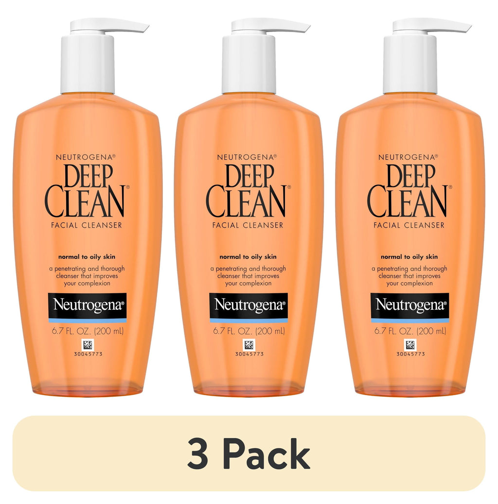 (3 pack) Neutrogena Oil-Free Deep Clean Daily Facial Cleanser, Face Wash, 6.7 fl. oz