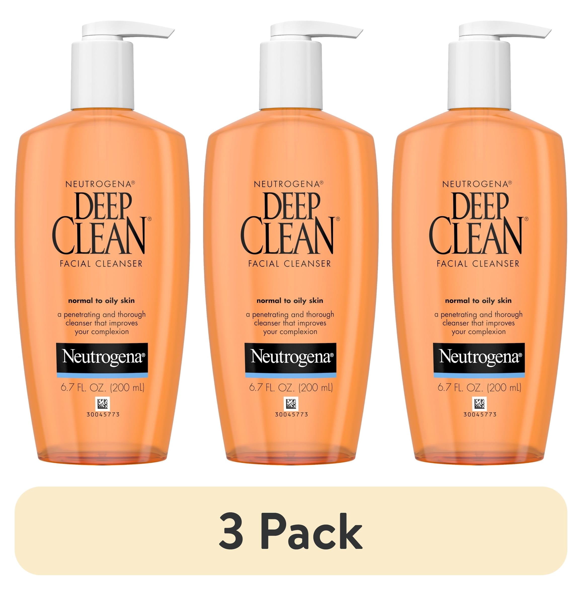 (3 pack) Neutrogena Oil-Free Deep Clean Daily Facial Cleanser, Face Wash, 6.7 fl. oz