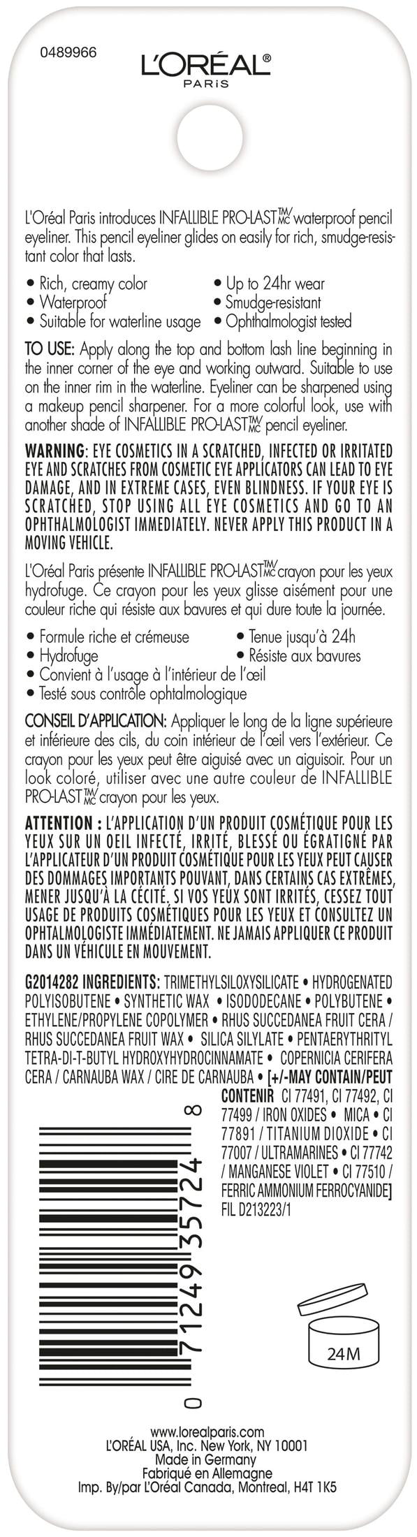 L'Oreal Paris Infallible Pro Last Waterproof Pencil Eyeliner, Black