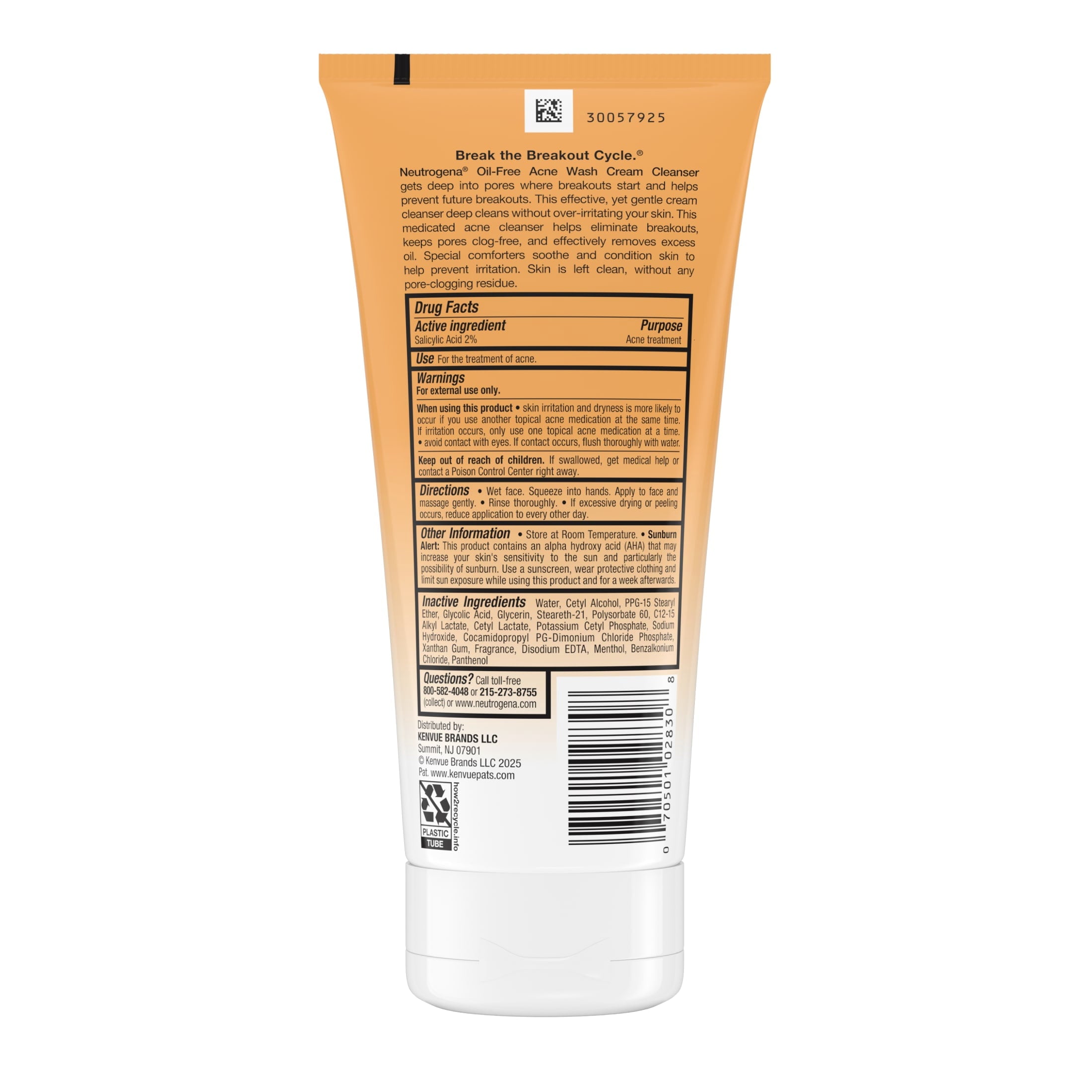 Neutrogena Oil-Free Acne Cream Cleanser, Salicylic Acid Face Wash & Acne Treatment, 6.7 fl oz