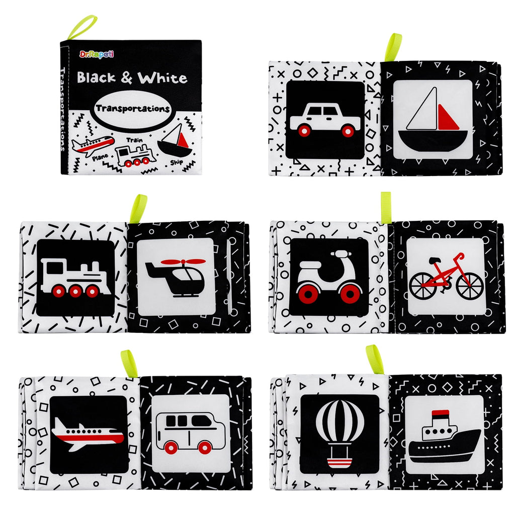 Dr.Rapeti Soft Cloth Books Baby Books Bath Books 6-Pack for Baby Infant Toddler Kids High Contrast Black and White Crinkle Washable Giftable