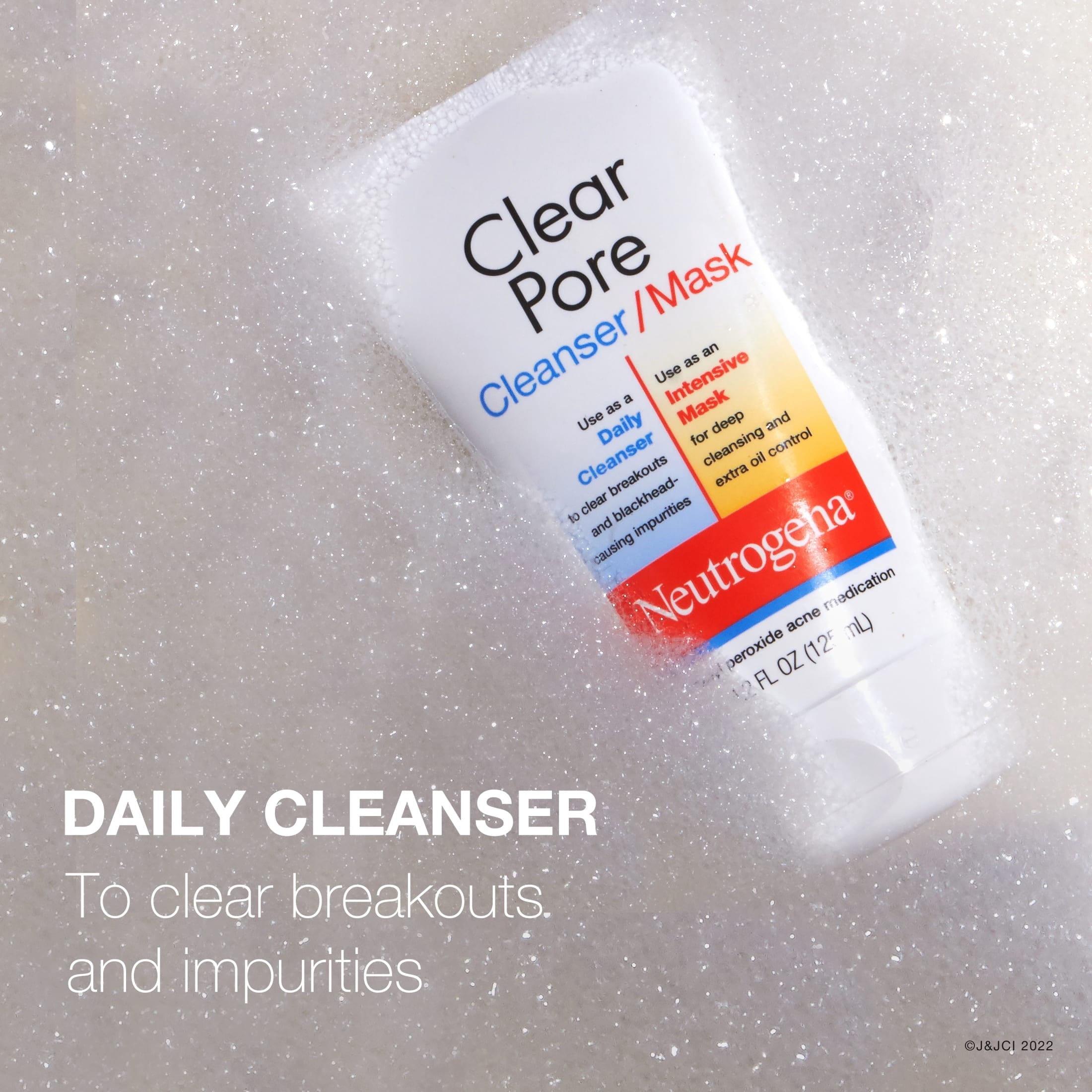 (3 pack) Neutrogena Clear Pore 3.5% Benzoyl Peroxide Face Wash & Acne Treatment Mask, 4.2 fl oz