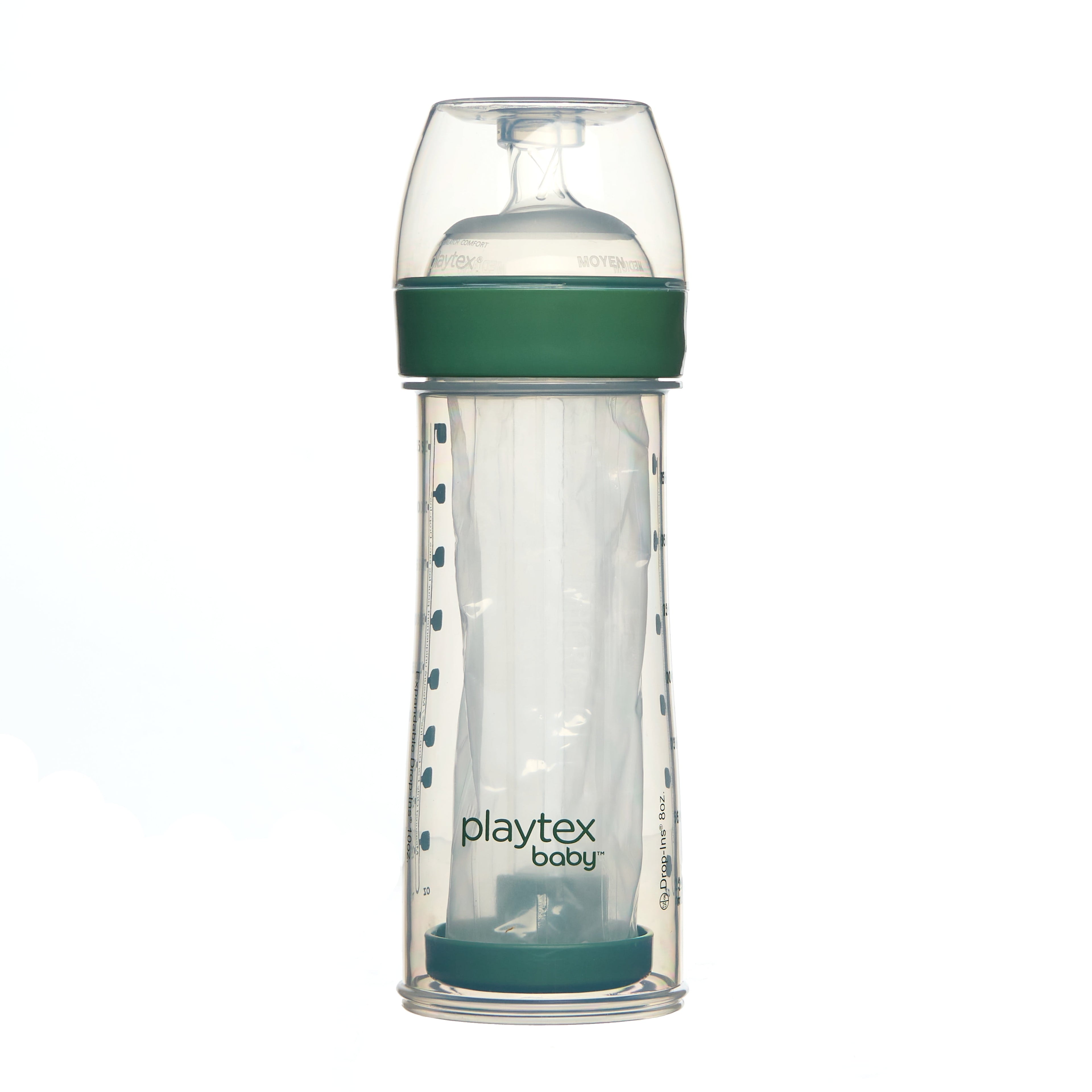 Playtex Baby Nurser Clear Anti-Colic Baby Bottle with 15 Drop-ins Liners, 8 oz, 3 pack