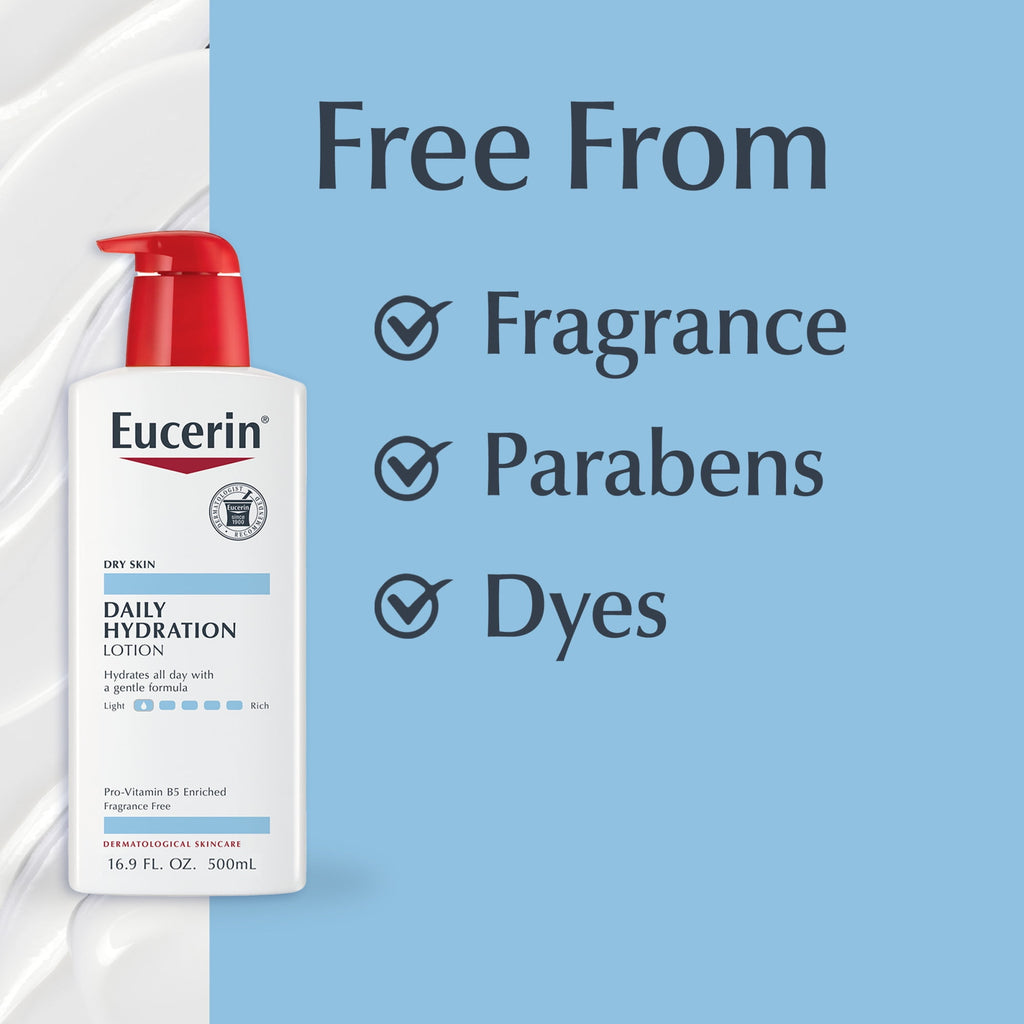 (2 pack) Eucerin Daily Hydration Body Lotion, Unscented Body Lotion, 16.9 fl oz Pump Bottle