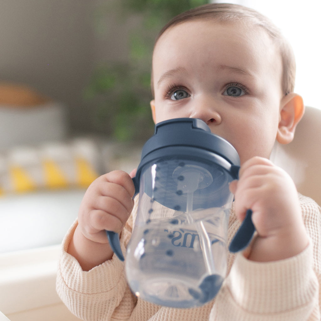 (3 pack) Dr. Brown's Milestones Baby's First Straw Cup, Training Cup with Weighted Straw, 9oz/270ml, Dark Blue, 6m+