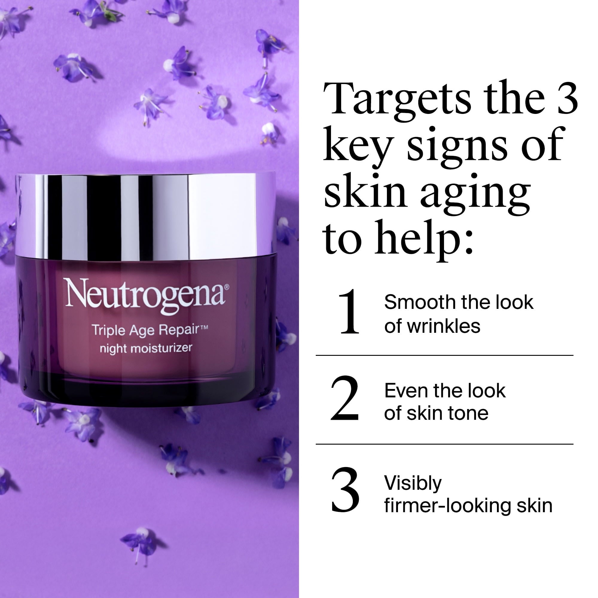 Neutrogena Triple Age Repair Night Cream Face Moisturizer, Anti Aging Night Cream for Women, 1.7 oz
