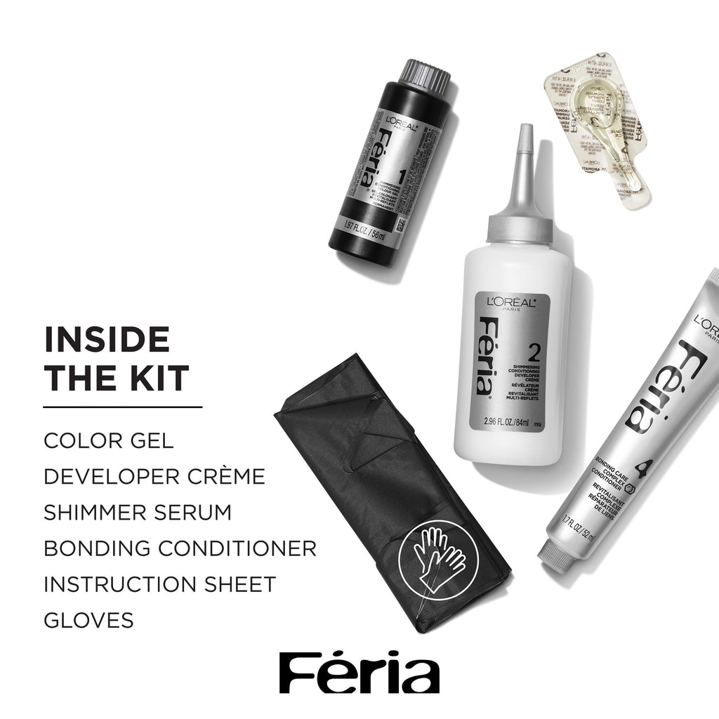L'Oreal Paris Feria Shimmering Permanent Hair Color, Downtown Denim (Dark Blue Brown), 1 Kit
