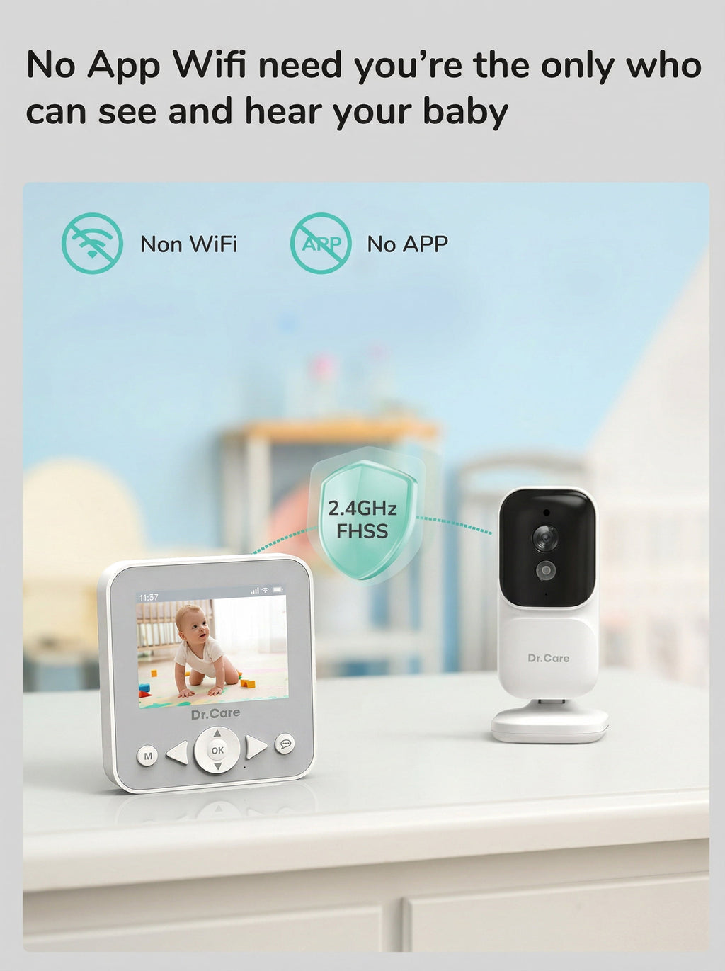 Dr.Care 2.8" HD Video Baby Monitor with 2 Camers, Night Vision, 2-Way Talk, Real Time, VOX , Temperature