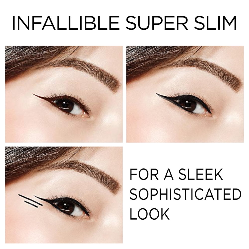 L'Oreal Paris Infallible Super Slim Eyeliner, Liquid, Long-Lasting, Brown, 0.4mm Fine Tip