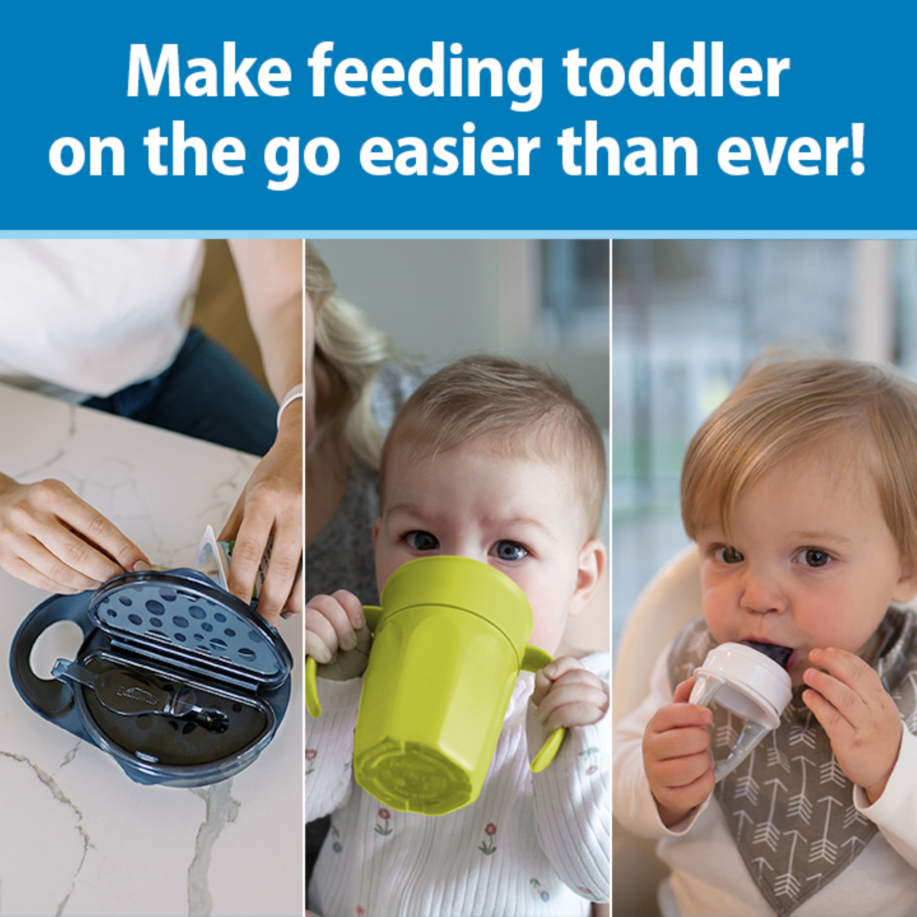 Dr. Brown's Toddler Feeding Starter Set, Travel Feeding Bundle with Cheers360 Spoutless Training Cup with Handles, 6m+, 3 Pack