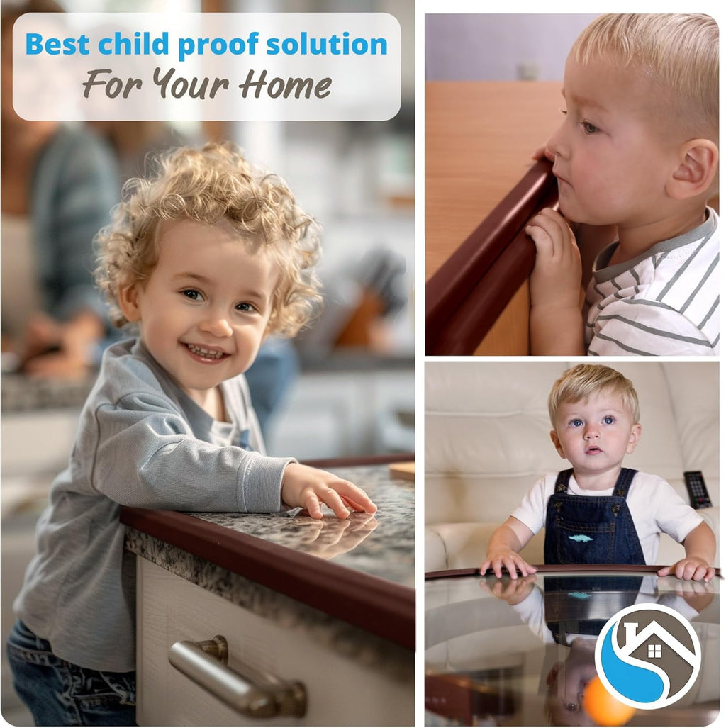 Komfortology Baby Edge Protector, 12 ft Brown Foam Corner Guard with 3M Adhesive Tape for Tables, Desks and Wall Corners